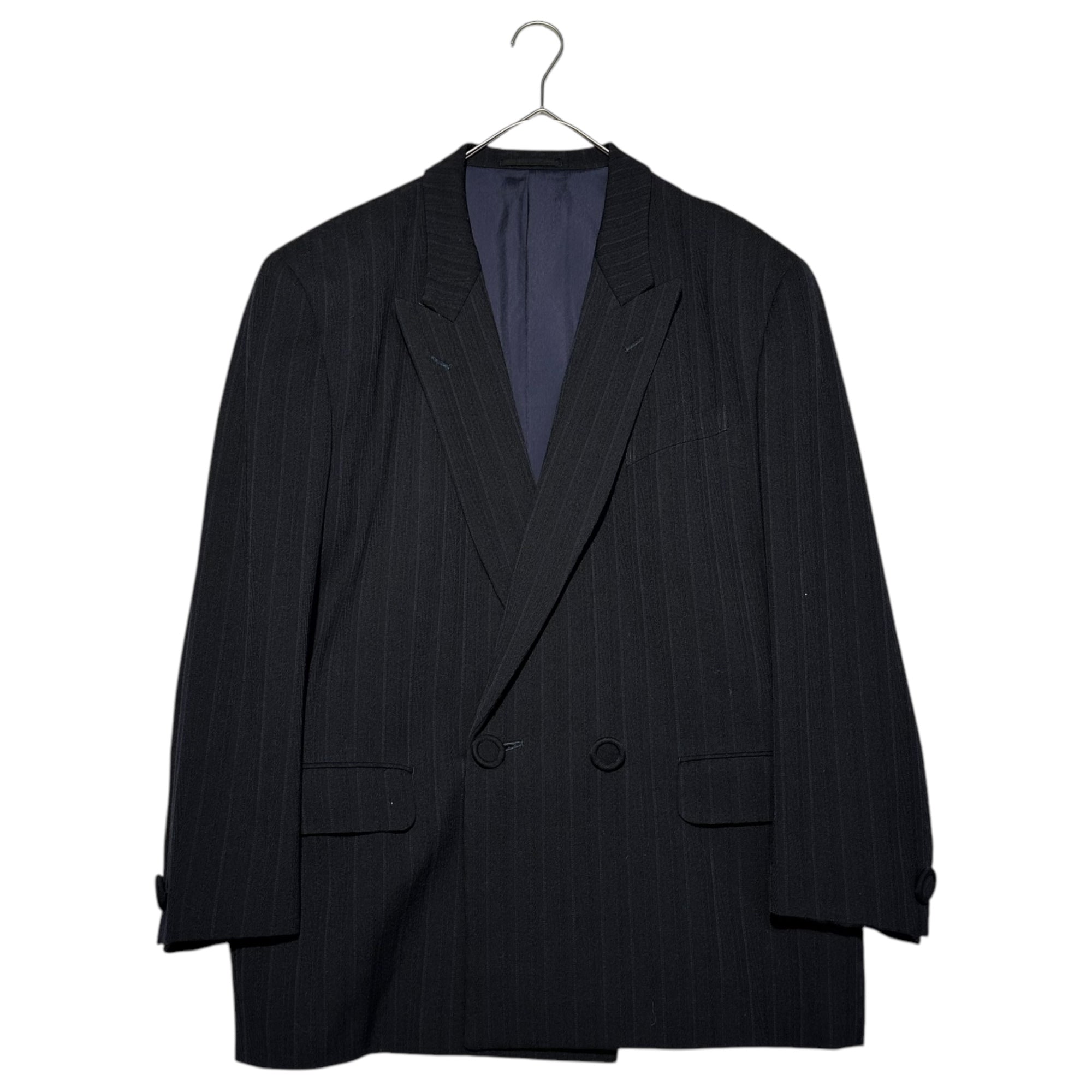 COMME des GARCONS HOMME PLUS(コムデギャルソンオムプリュス) 80's Striped Weave Double Tailored Tuxedo Jacket 80年代 ストライプ 織り ダブル テーラード タキシード ジャケット 川久保玲 本人期 PJ-05048M M ネイビー AD1988 稀少品
