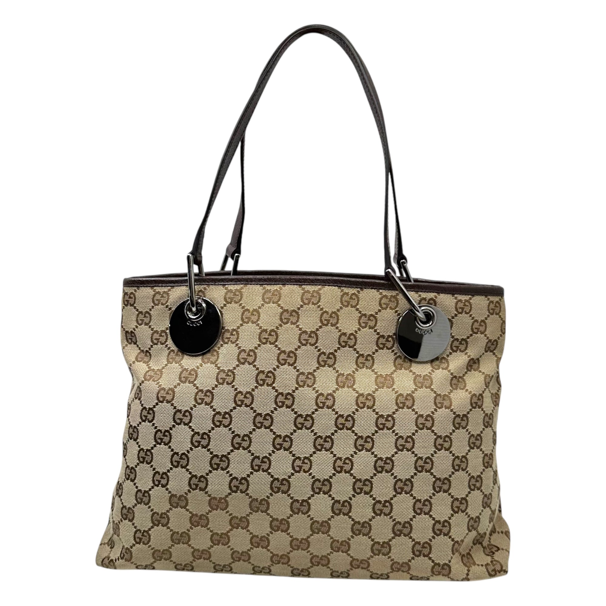 GUCCI(グッチ) GG Canvas Tote Bag GG キャンバス トート バッグ 120837 212792 ベージュ×ブラウン ハンド ロゴ 金具 レザー