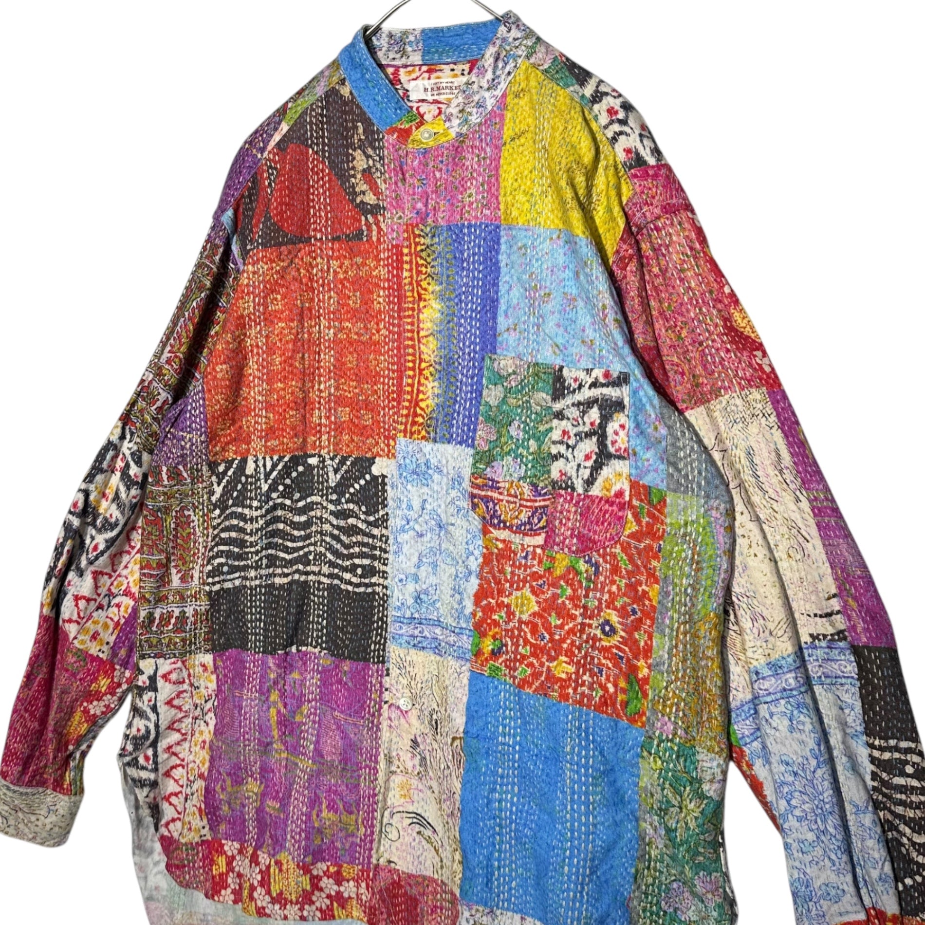HOLLYWOOD RANCH MARKET(ハリウッドランチマーケット) Kanta print sashiko band collar wide shirt カンタ プリント 刺し子 バンドカラー ワイドシャツ 2(M程度) マルチカラー