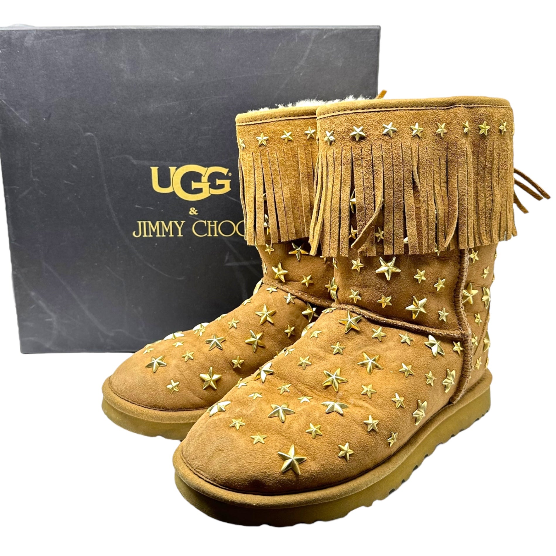 UGG×JIMMY CHOO(アグ×ジミーチュウ) Star studded mouton boots スタースタッズ ムートン ブーツ 3044W 24cm ブラウン ボア コラボ