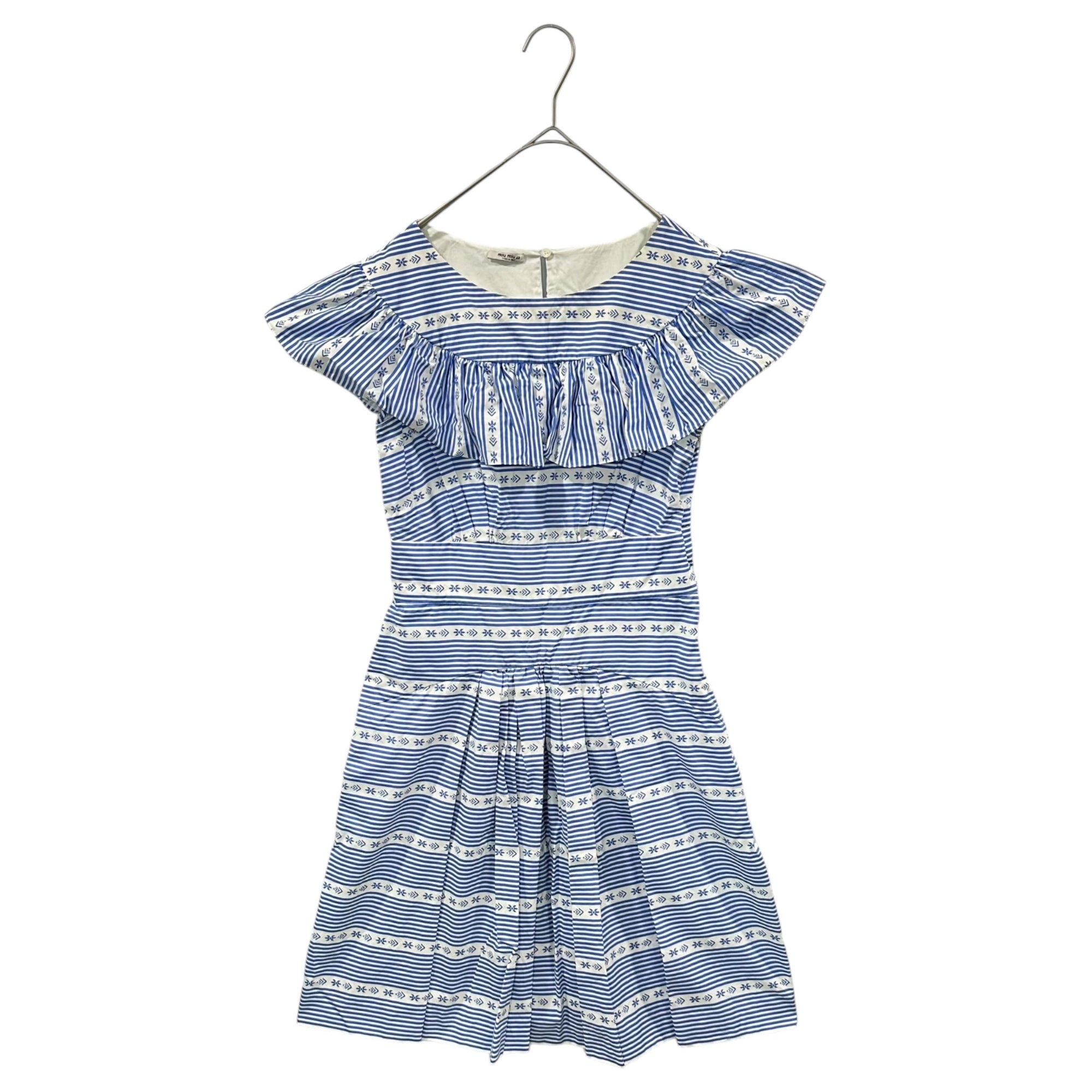 miu miu(ミュウミュウ) 2015AW Geometric Pattern Striped Sleeveless Dress 幾何学模様 ストライプ ノースリーブ ワンピース AMM1 2015 936 40 スカイブルー×ホワイト