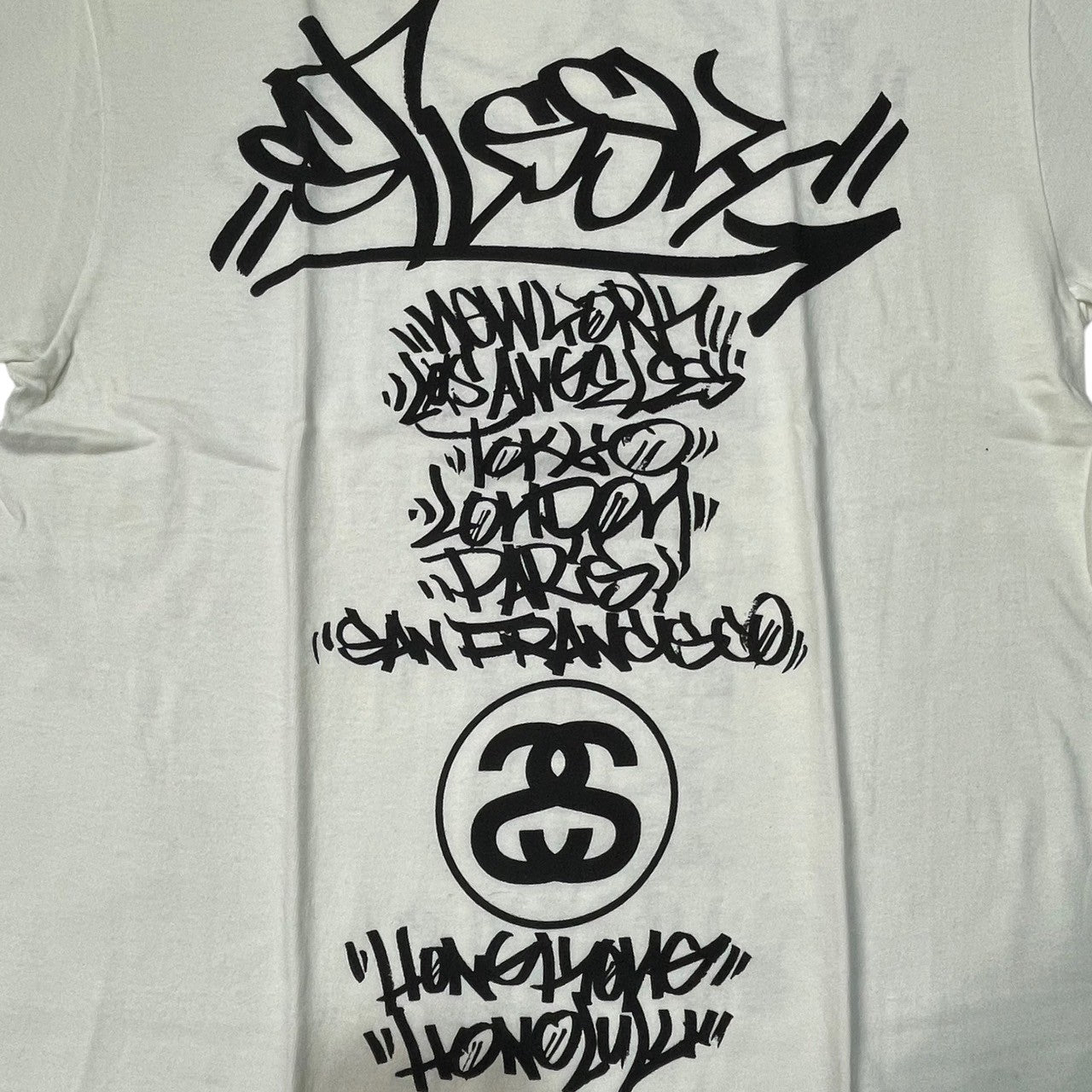 STUSSY(ステューシー) 90's CUSTOMADE logo t-shirt ロゴ Tシャツ ツアー 筆記体 M ホワイト 紺タグ 90年代 デッドストック