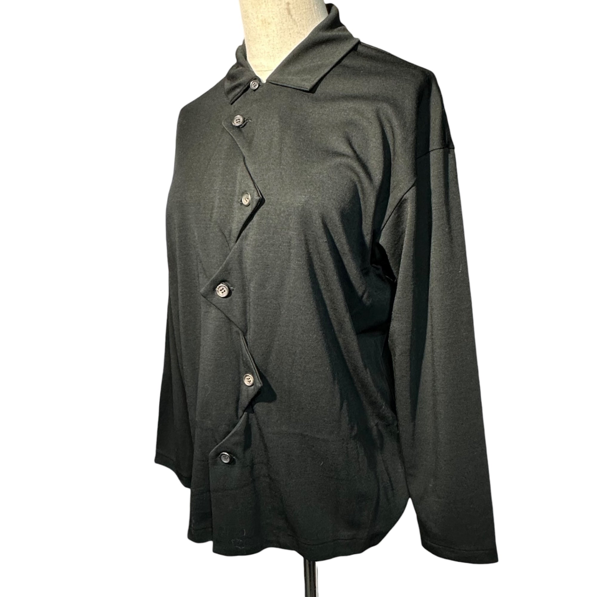 Y's(ワイズ) Repeat Alternately Button L/S Shirt レピート オールターネートリー ボタン 長袖 シャツ YJ-T38-142 ブラック ジグザグ