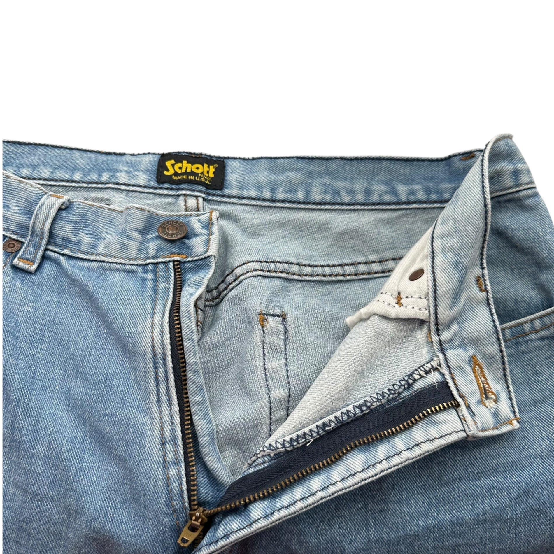 SCHOTT(ショット) Perfecto USA made Denim Pants ウォッシュド ストレート デニム パンツ 表記消(実寸約78cm) ライトインディゴ USA製