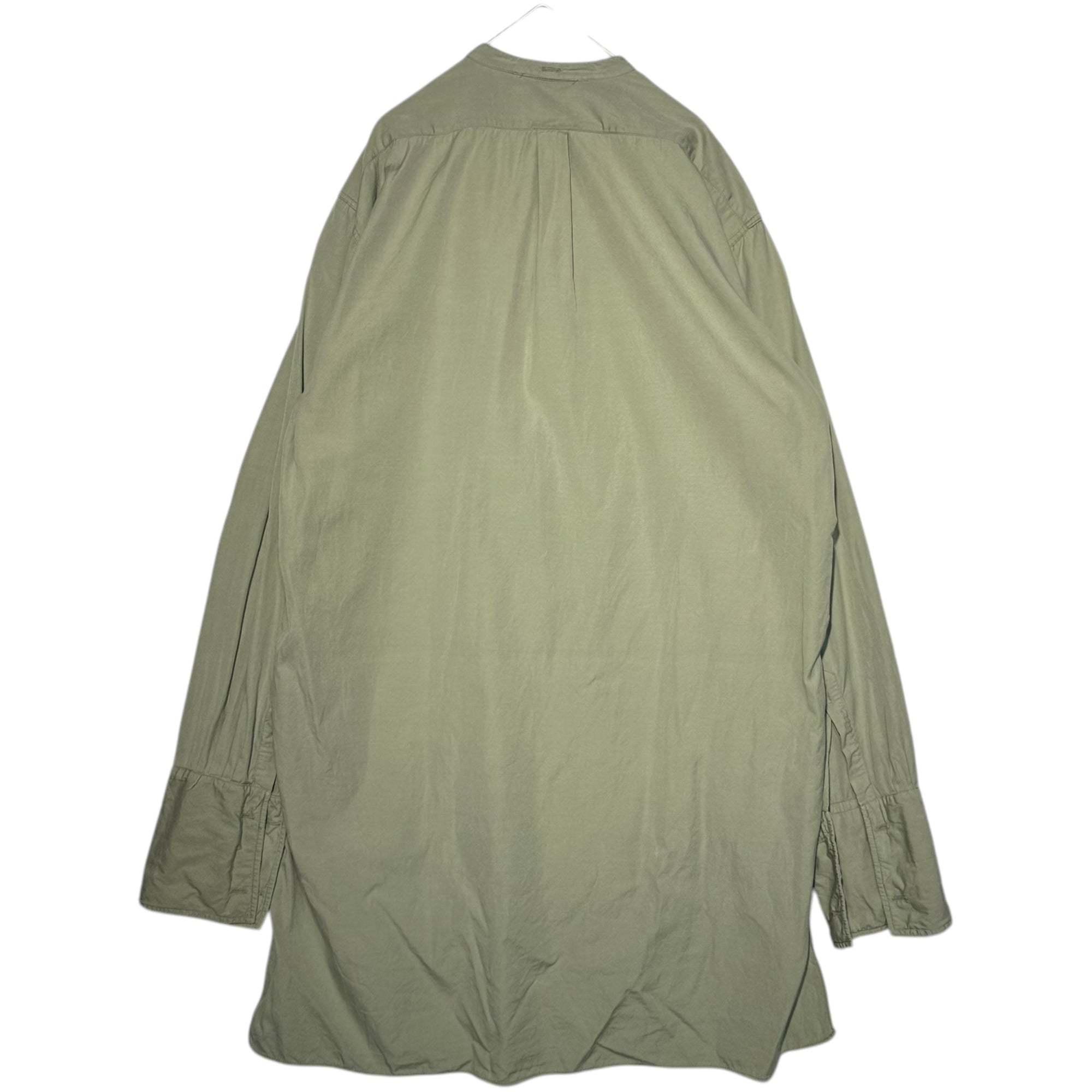 belgian army(ベルギー軍) BEGETEX Vintage Grampa Shirt ヴィンテージ グランパ シャツ 表記無(XL程度) グリーンベージュ バンドカラー プルオーバー カフス