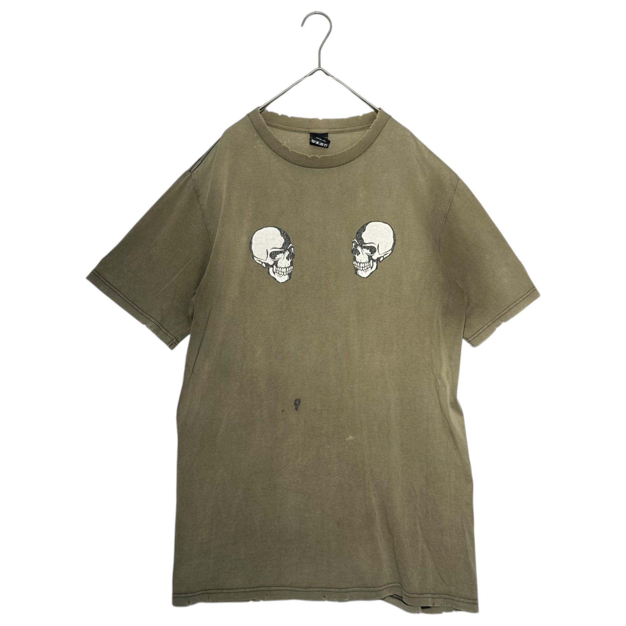 NUMBER (N)INE(ナンバーナイン) 04SS DREAM期 Skull Hockey Damaged T-Shirt スカル ホッケー ダメージ加工 Tシャツ 4(L) チャコールグレー BORO フェード感強め 宮下氏 本人期