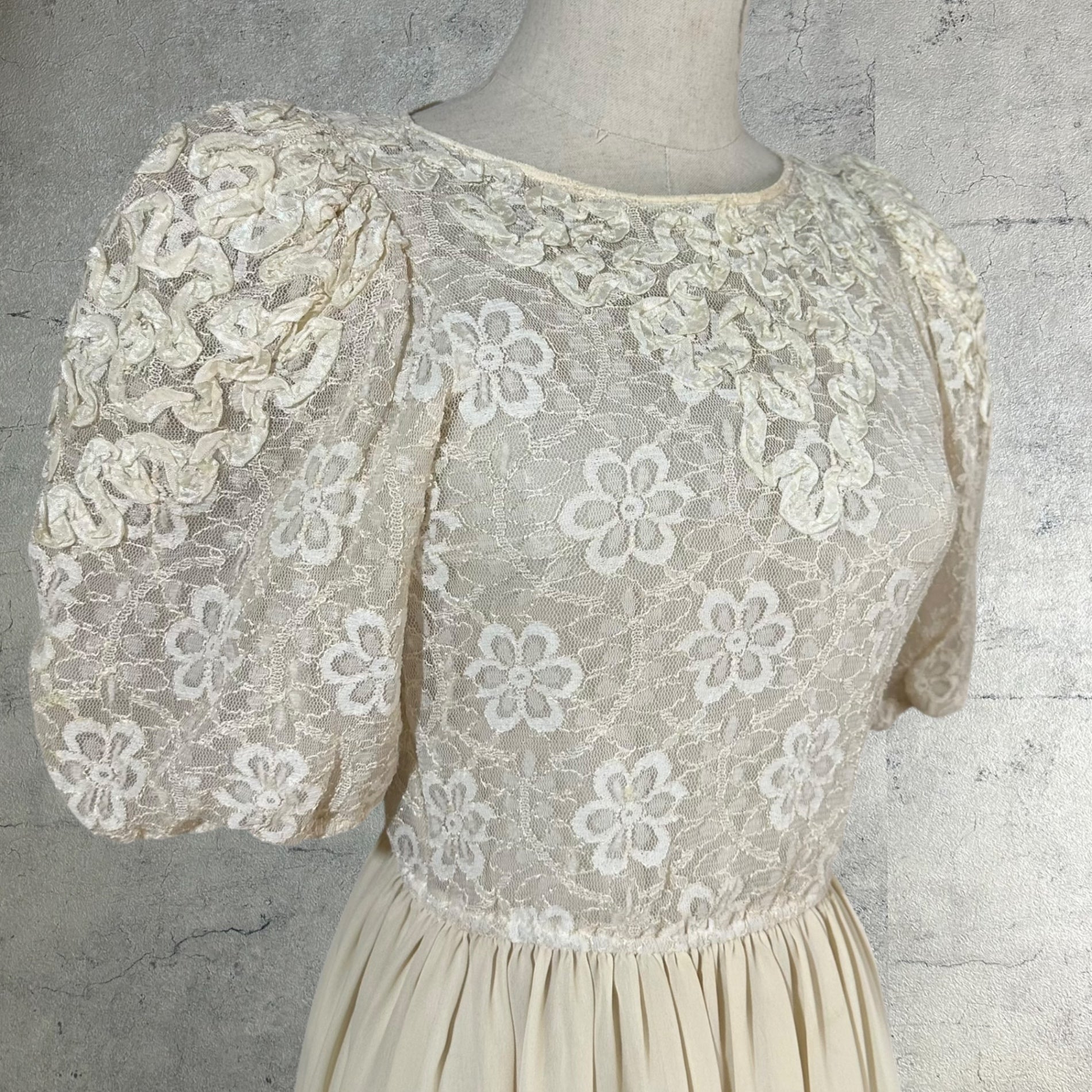 VINTAGE(ヴィンテージ) 80~90's Puff sleeve lace docking dress パフスリーブレースドッキングワンピース アイボリー EURO VINTAGE