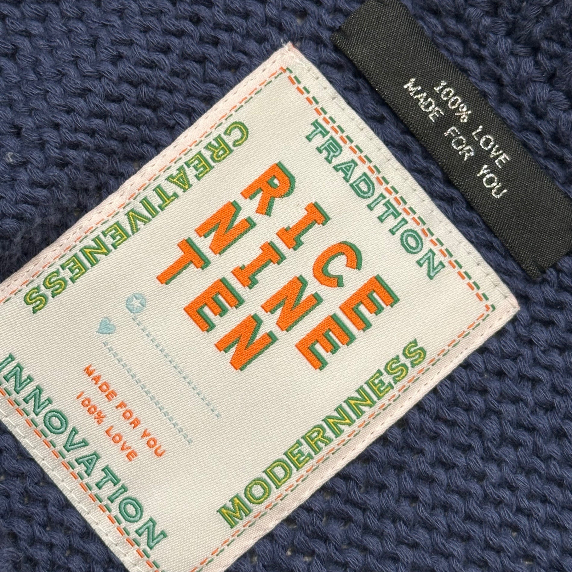RICE NINE TEN(ライスナインテン) 2023SS Hand Knit College Sweater 手編み カレッジ セーター FREE ネイビー ニット