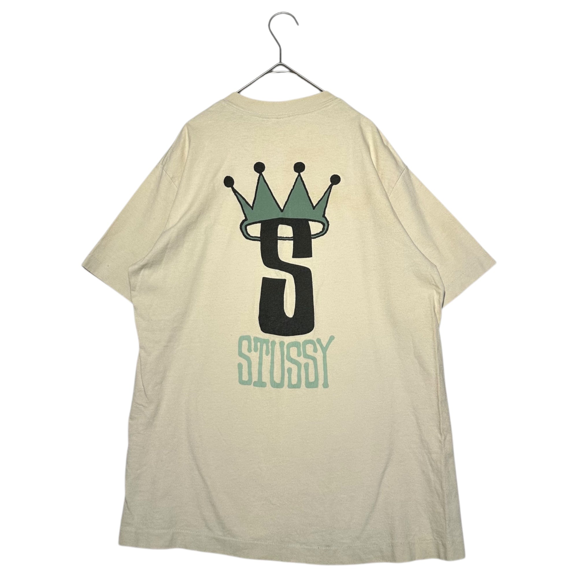 STUSSY(ステューシー) 90's S Logo Crown Print Vintage T-Shirt Sロゴ クラウン プリント ヴィンテージ Tシャツ M ベージュ 白タグ 90年代 半袖 王冠