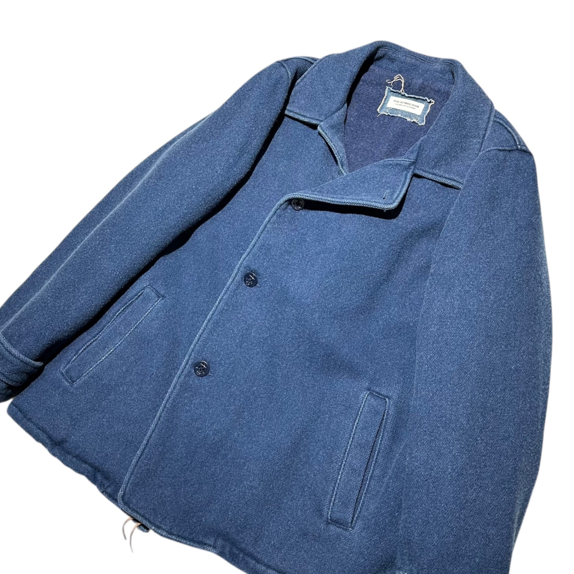 Ron Herman DENIM(ロンハーマンデニム) Indigo-dyed Melton Rider Jacket インディゴ染め メルトン ライダース ジャケット L インディゴ ヴィンテージ加工