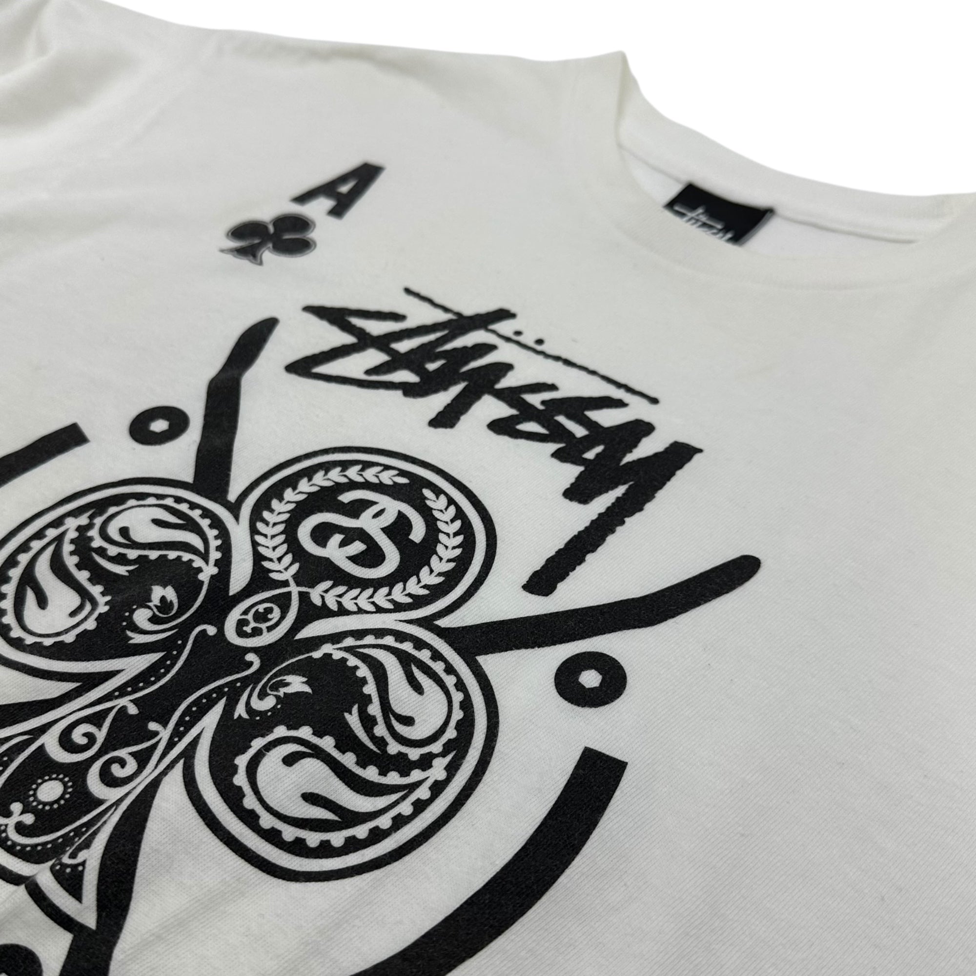 STUSSY×CHALLENGER(ステューシー×チャレンジャー) W-NAME ”spade” S/S TEE ダブルネーム スペード プリント 半袖 Tシャツ M ホワイト コラボ