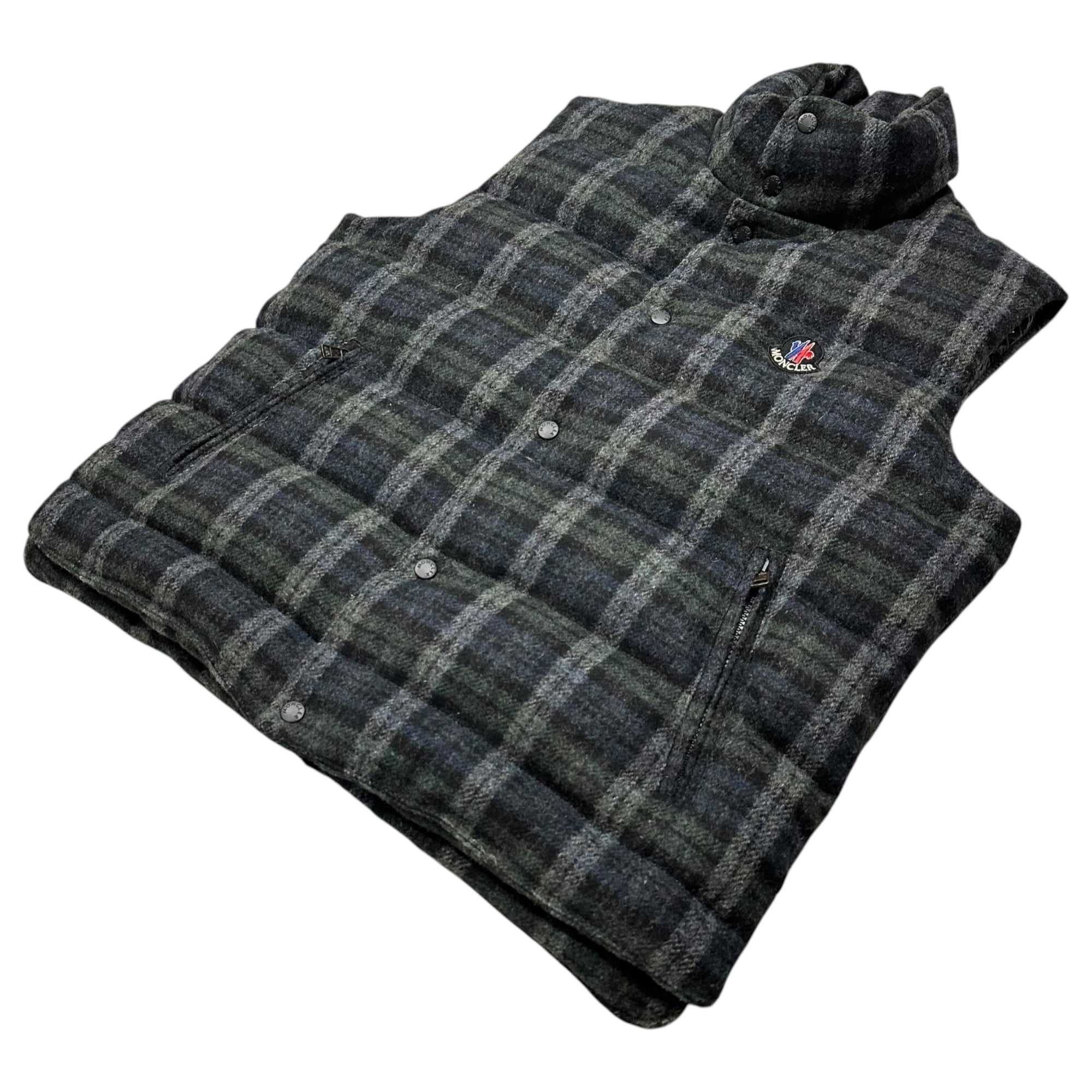 MONCLER(モンクレール) Wool-Bodied Checkered Down Vest ウールボディ チェック ダウンベスト 5 グレー×グリーン×ネイビー