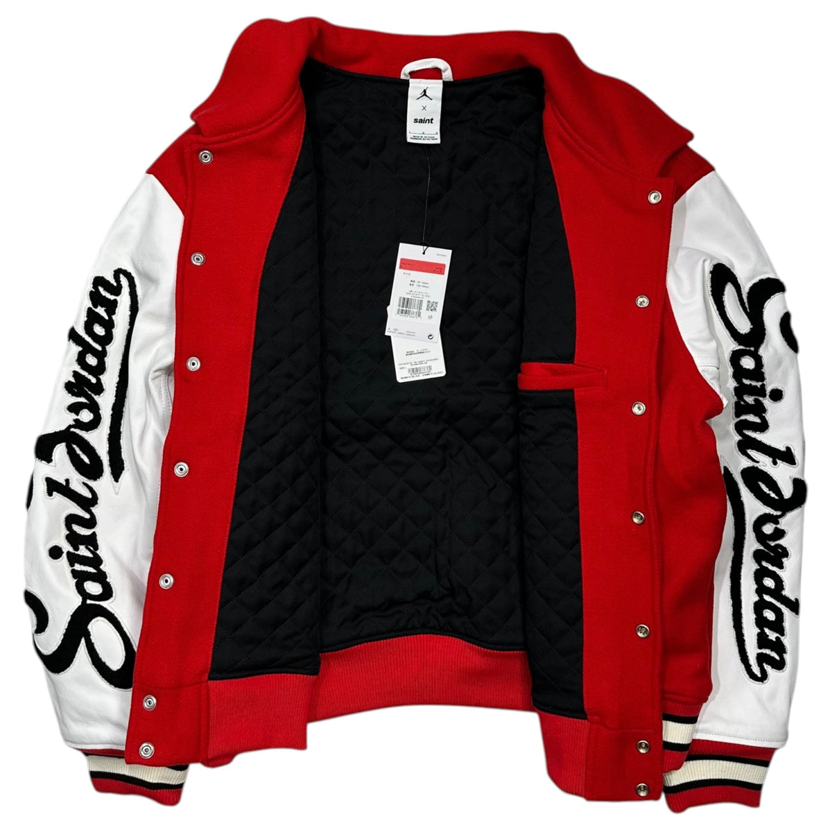 Nike Jordan x SAINT Mxxxxxx(ジョーダン × セントマイケル) 26SS M J SM Varsity Jacket Red/White マイケル ジョーダン ヴァーシティ ジャケット スタジャン SM-MK8-0000-J08 L レッド×ホワイト