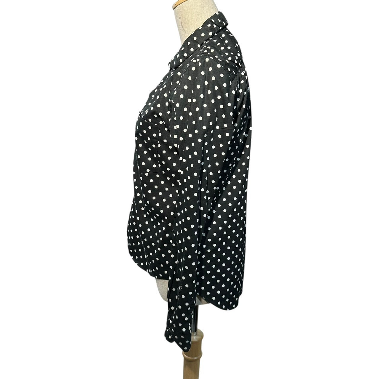 BLACK COMME des GARCONS(ブラックコムデギャルソン) Round Collar Dot Center Gathered Long Sleeves Shirt Blouse 丸襟 ドット 中心 ギャザー 長袖 シャツ ブラウス 1L-B025 S ブラック×ホワイト AD2013