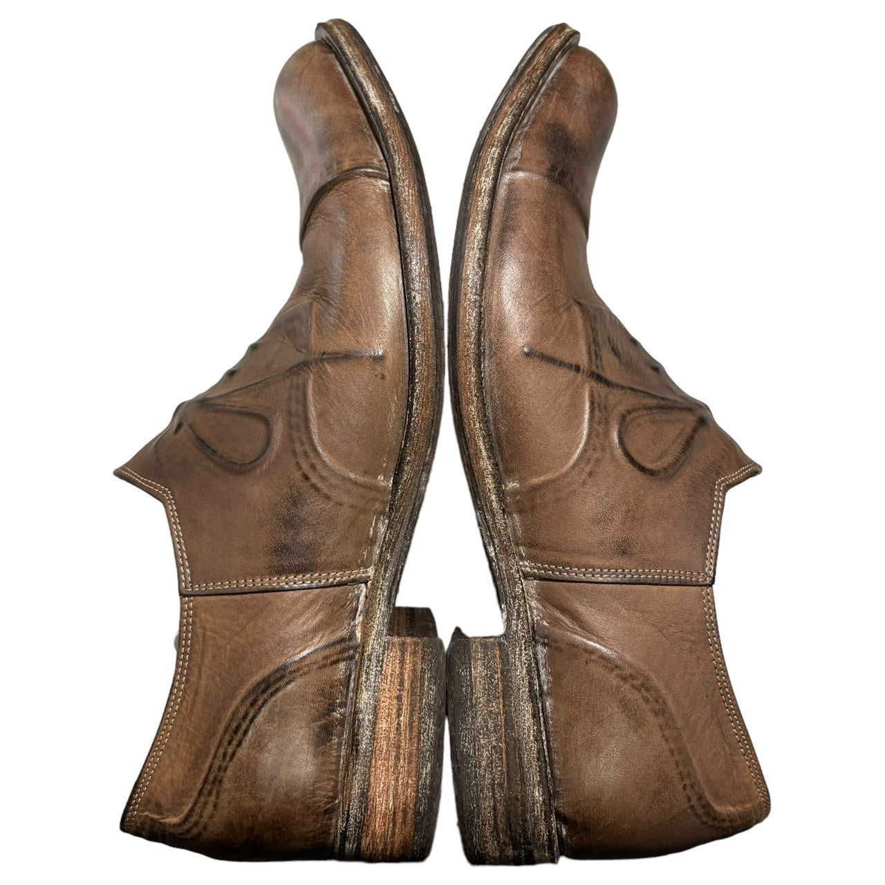 MIHARA YASUHIRO(ミハラヤスヒロ) 00's Broiled side zip leather shoes 炙り出し サイドジップ レザー シューズ 26cm ブラウン ARCHIVE