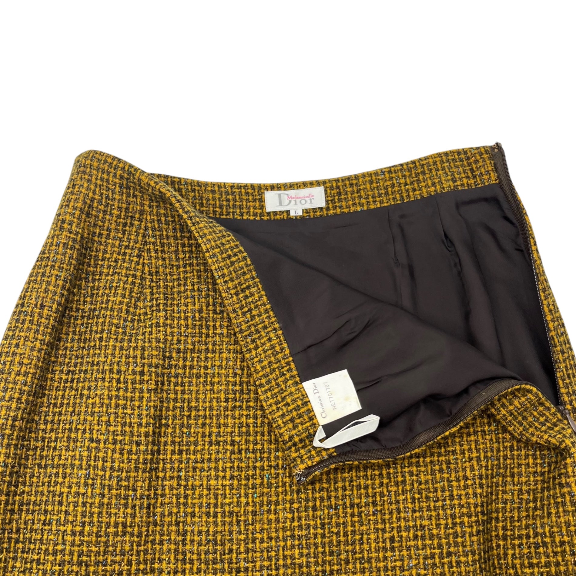 Christian Dior(クリスチャンディオール) 90's Tweed double skirt jacket setup ツイード ダブル ジャケット スカート セットアップ NET7A3104 M イエロー 90年代 ヴィンテージ OLD Mademoiselle Dior