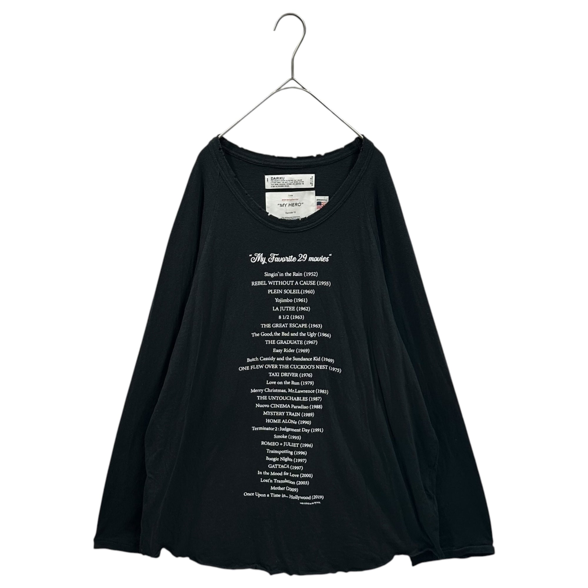 DAIRIKU(ダイリク) 2024SS My Favorite Movies Big Raglan Tee マイフェイバリット ムービーズ ビッグラグラン Tシャツ 24SS C-7 L ブラック 長袖