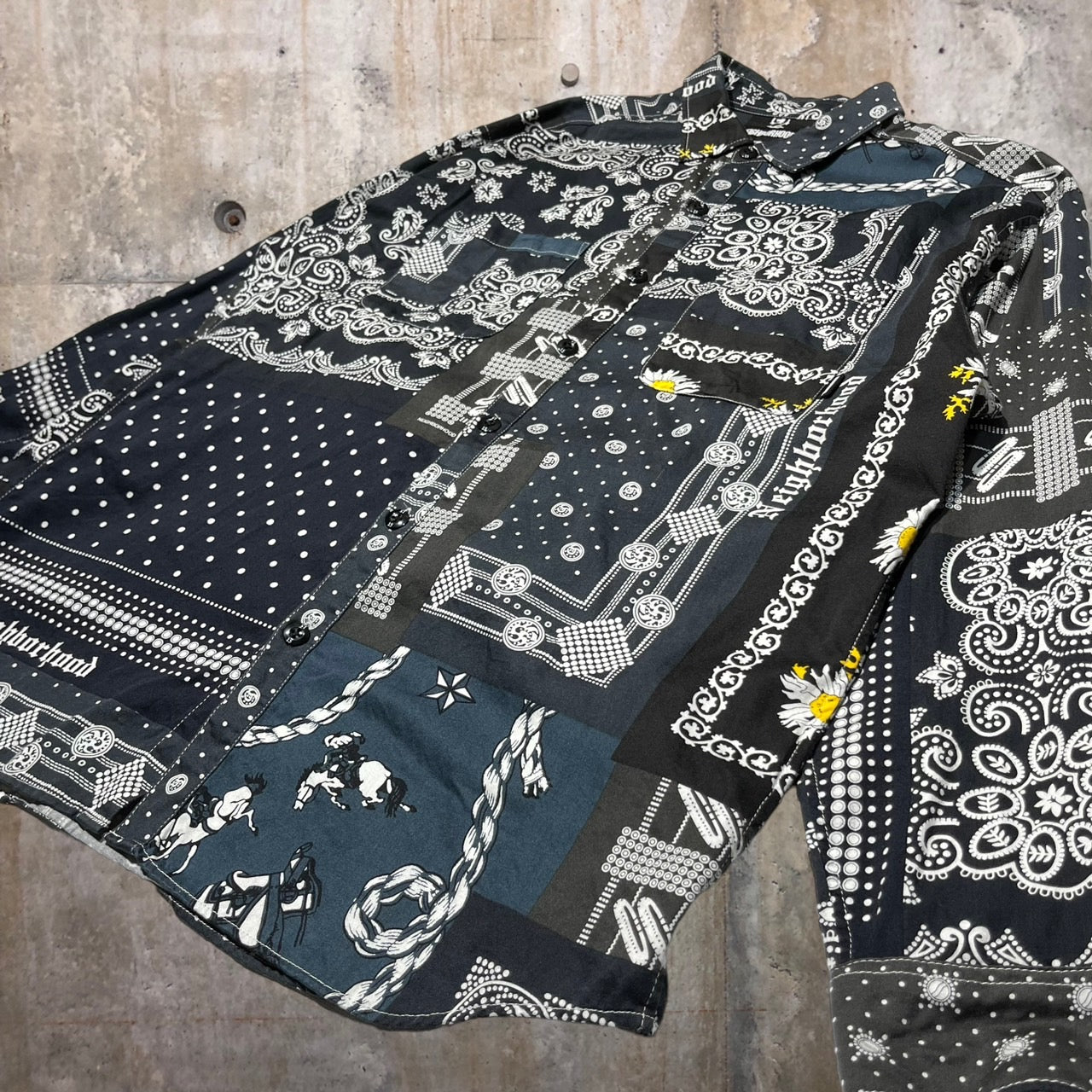 NEIGHBORHOOD(ネイバーフッド) 21SS NBHD BANDANA C-SHIRT/バンダナ柄シャツ 211TSNH-SHM10 L ブラック