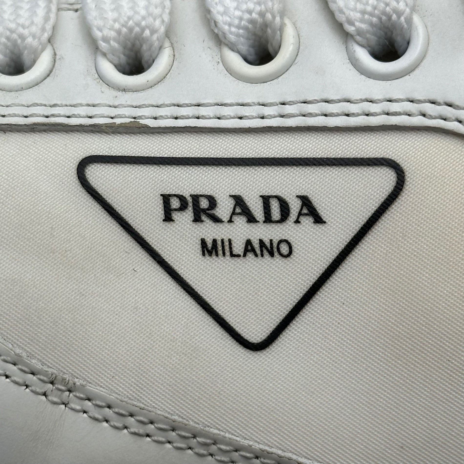 PRADA(プラダ) RE-NYLON Sneakers リナイロン トライアングル ロゴ レースアップ ローカット スニーカー 2EG 406 6 1/2(25.5cm〜26.0cm) ホワイト