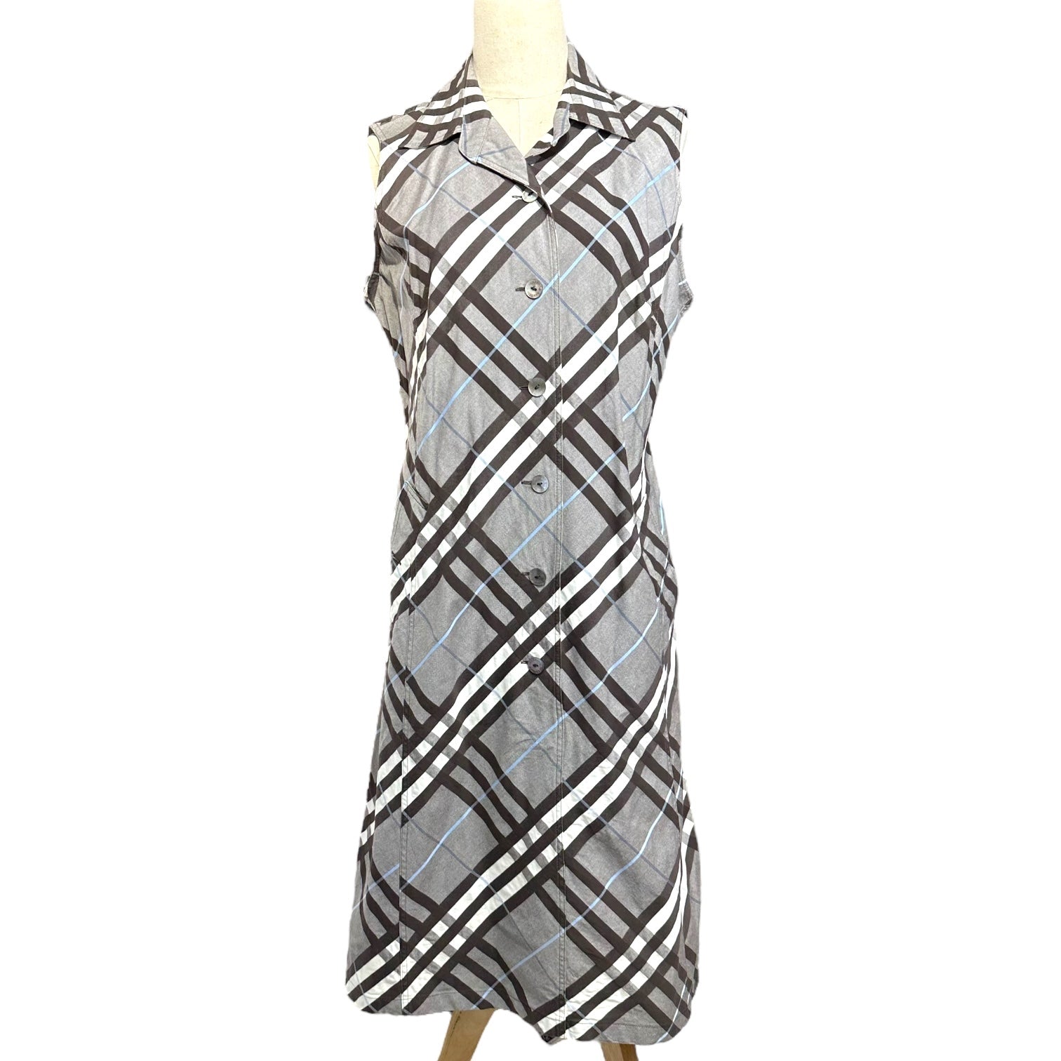 BURBERRY LONDON(バーバリーロンドン) Nova Check N/S Belted Dress ノヴァ チェック ノースリーブ ベルテッド ワンピース FMB51-031-55 46(L程度) グレー