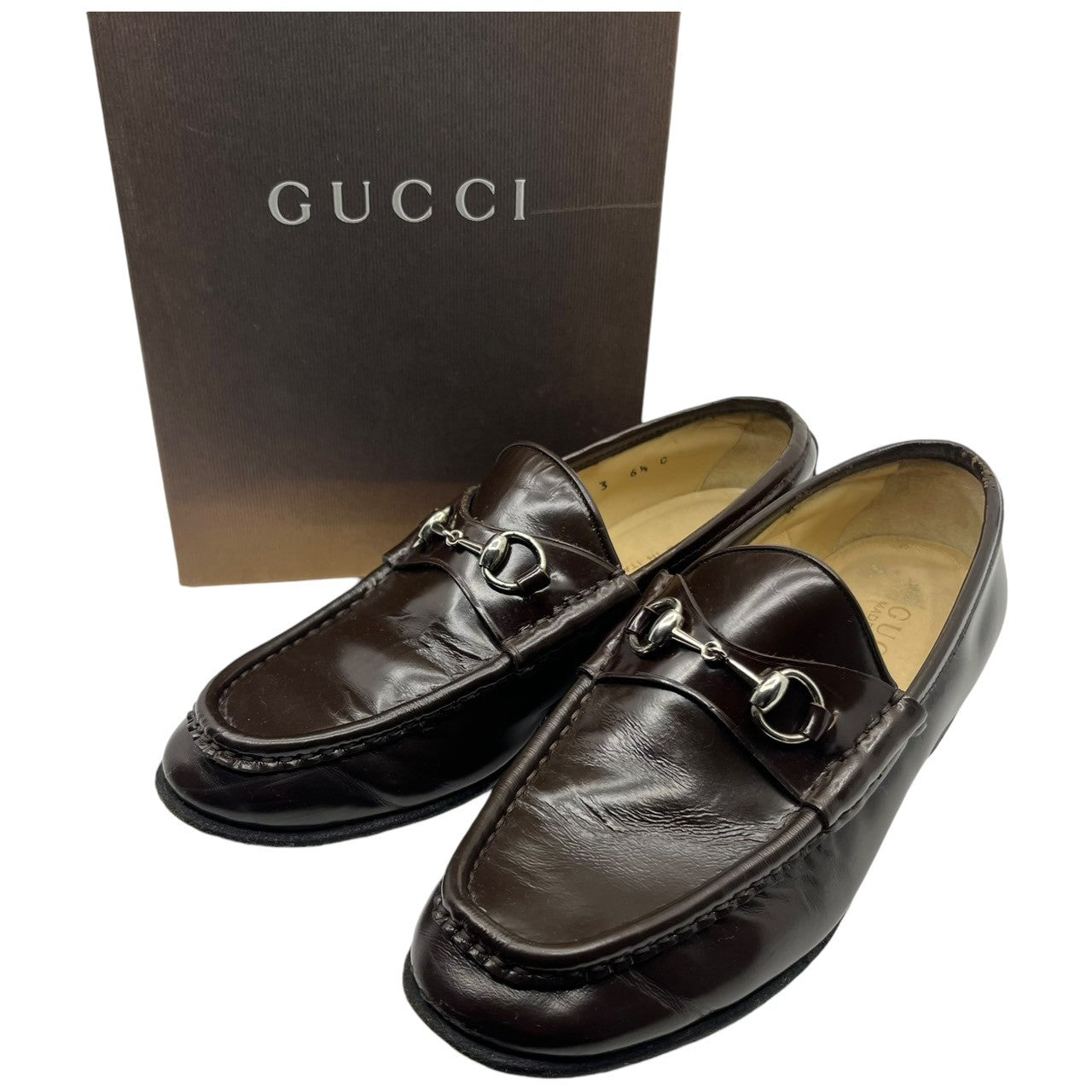 GUCCI(グッチ) Glass leather bit loafers ガラス レザー ビット ローファー 100-0255 6 1/2() ブラウン