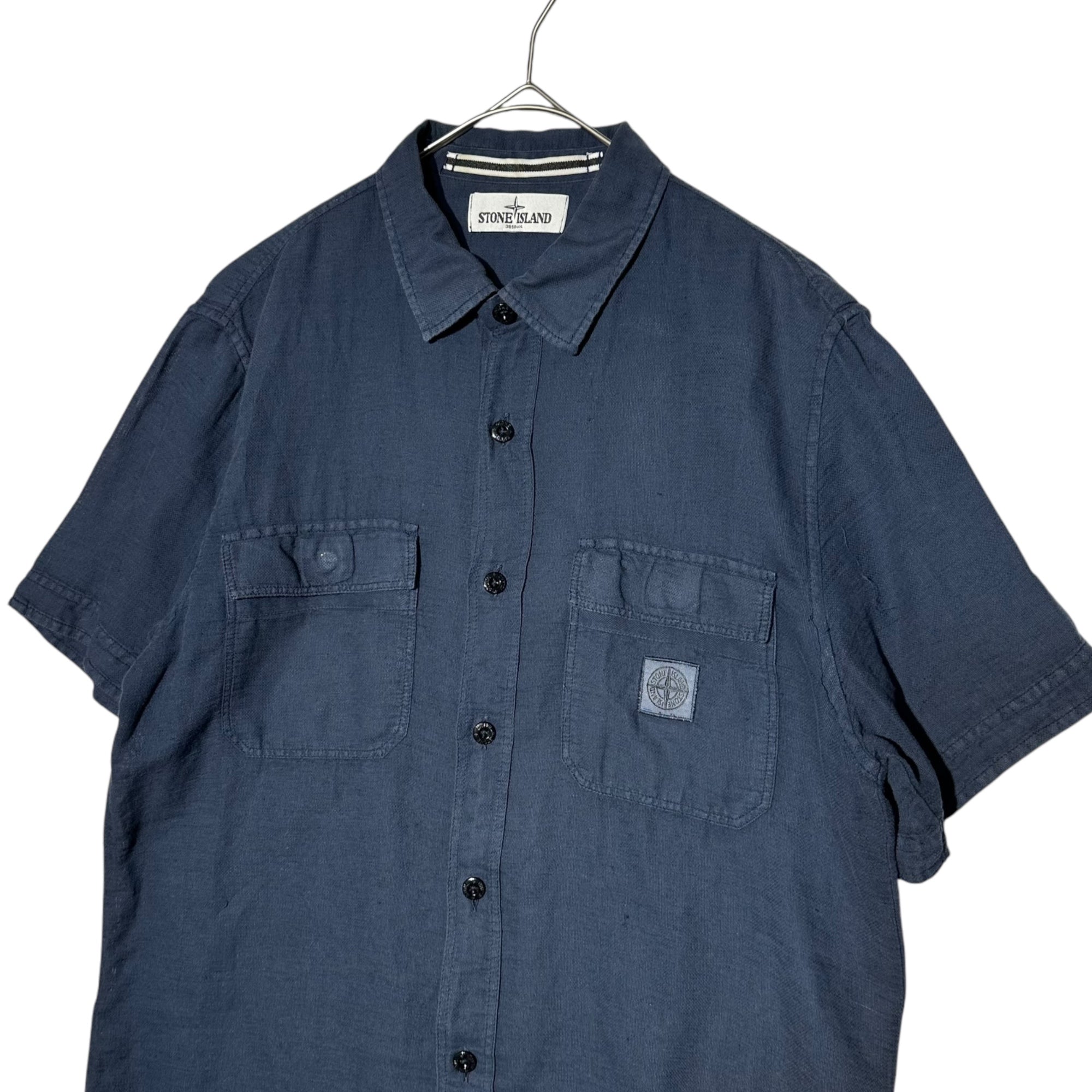 STONE ISLAND(ストーンアイランド) 13SS Front Logo Cotton Linen S/S Shirt フロント ロゴ コットン リネン 半袖 シャツ 581511704 M ネイビー