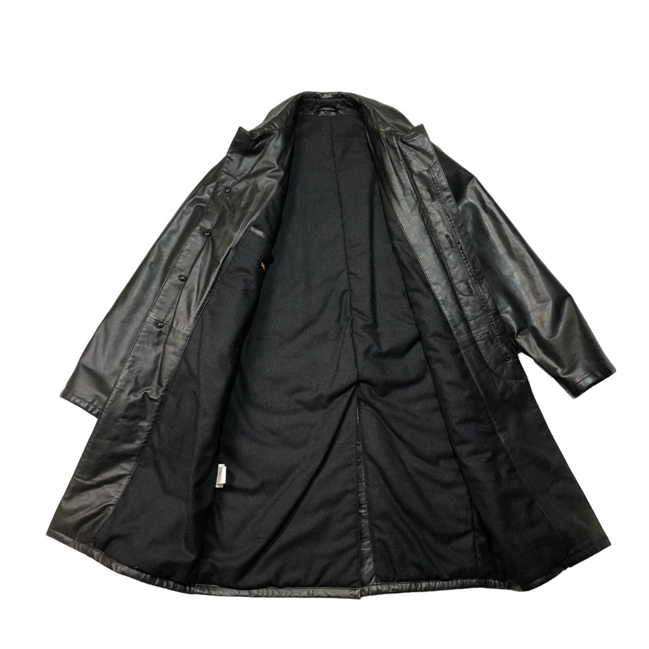 Salfra(サルフラ) 90's leather stainless steel collar coat レザー ステンカラー コート ロング 46(M程度) ブラック 90年代 イタリア製