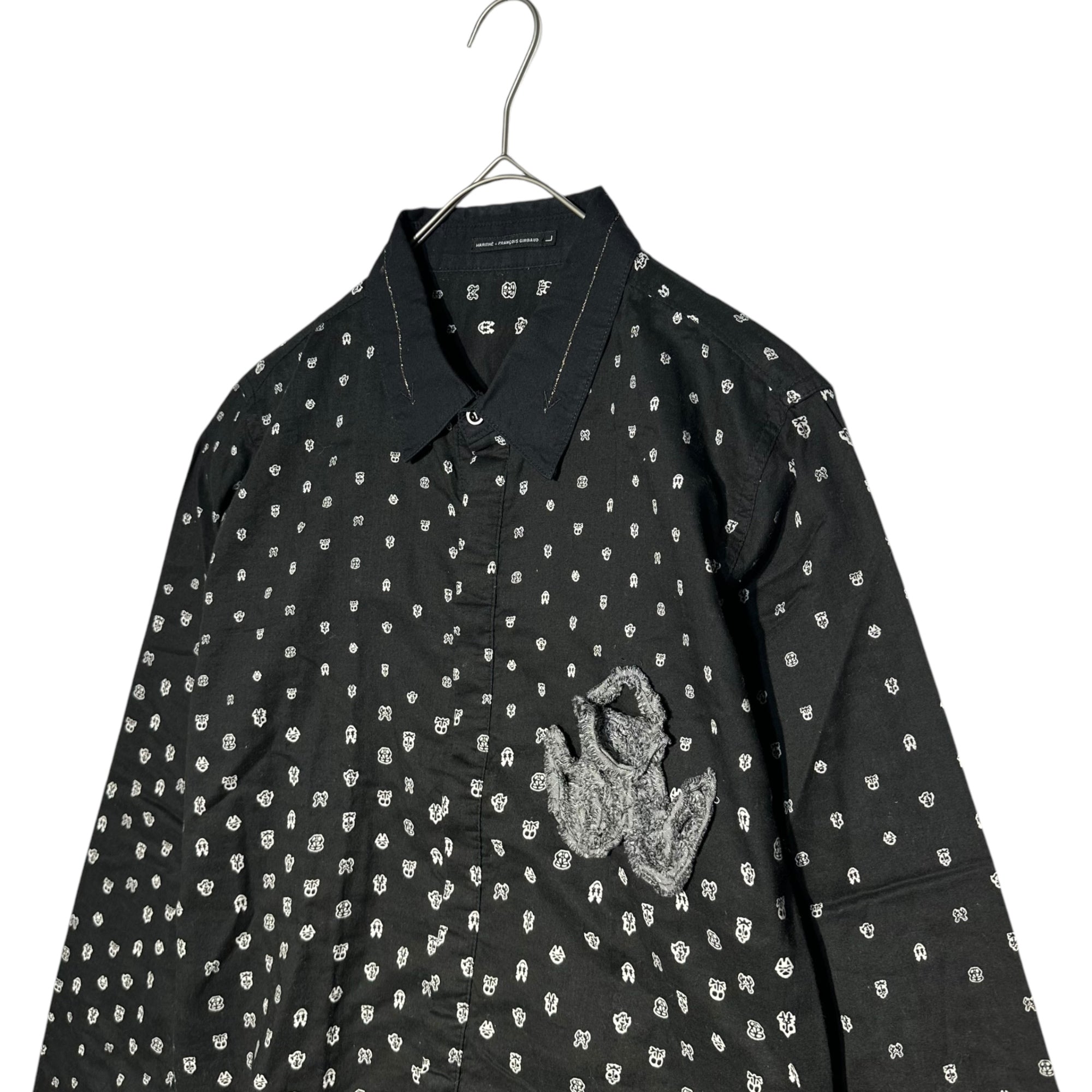 MARITHE FRANCOIS GIRBAUD(マリテフランソワジルボー) 00's One-point embroidery L/S shirt 総柄 ワンポイント 刺繍 長袖 シャツ M7-5202 L ブラック Y2K 比翼