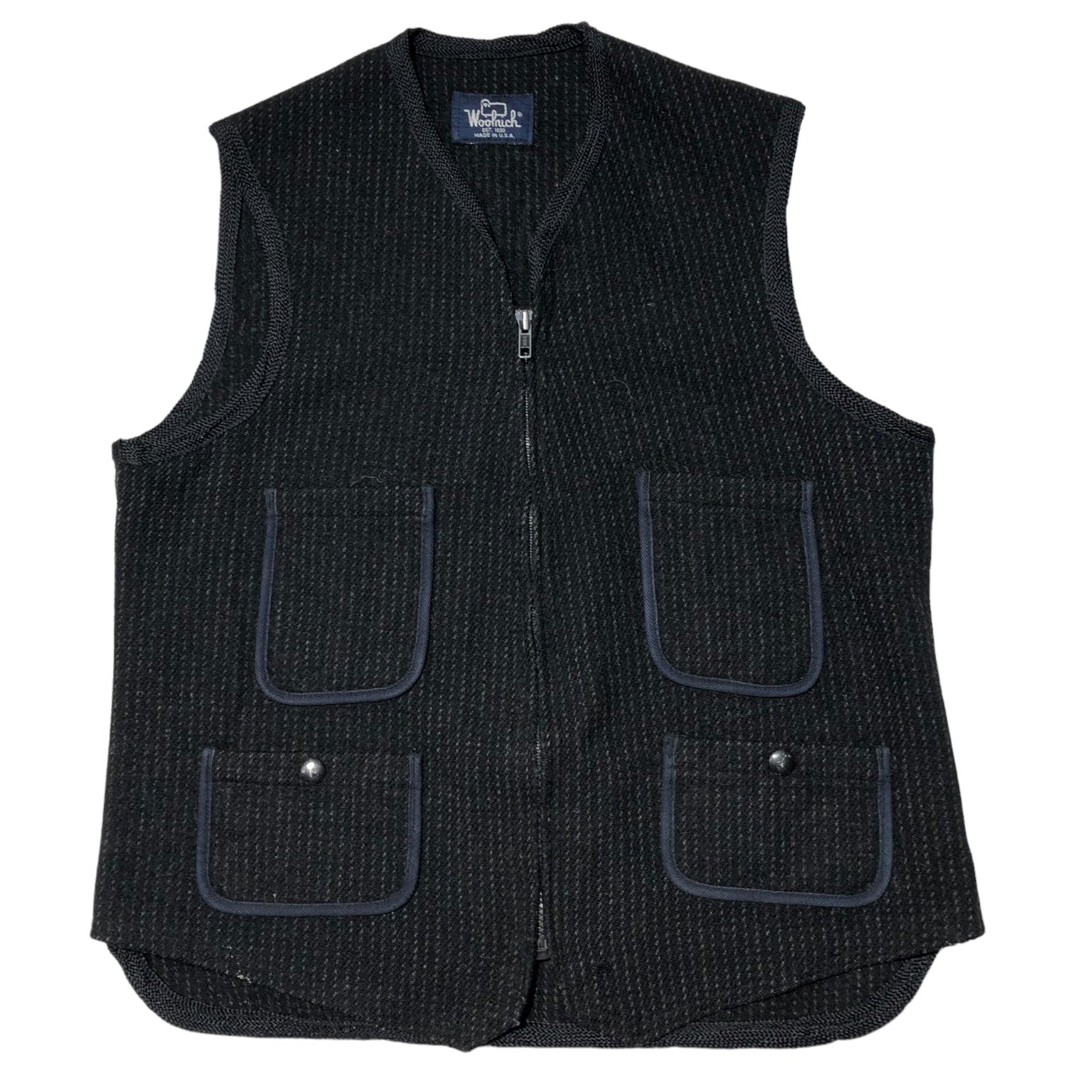WOOLRICH(ウールリッチ) 80’s 4 pocket wool zip up vest 4ポケット ウール ジップ アップ ベスト 表記無し(M程度) グレー 80年代 USA製 ストライプ ヴィンテージ