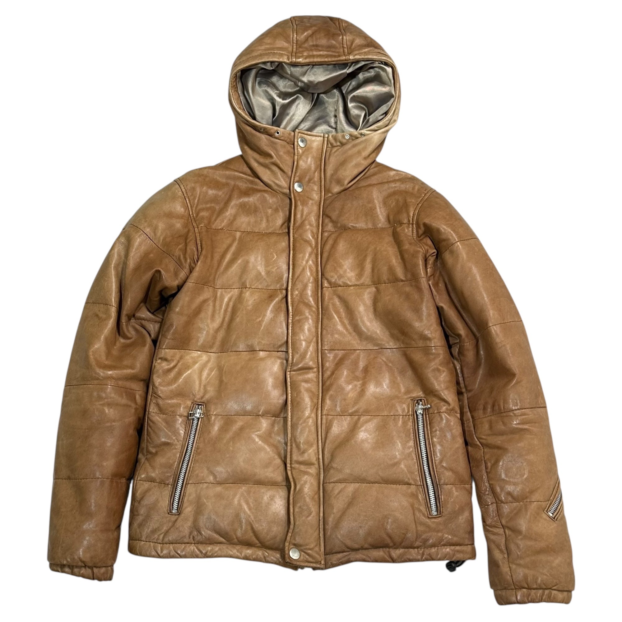 VANQUISH(ヴァンキッシュ) Sheepskin Hooded Down Jacket シープ スキン フーデッド ダウン ジャケット VJJ3029 S ブラウン レザー 本革