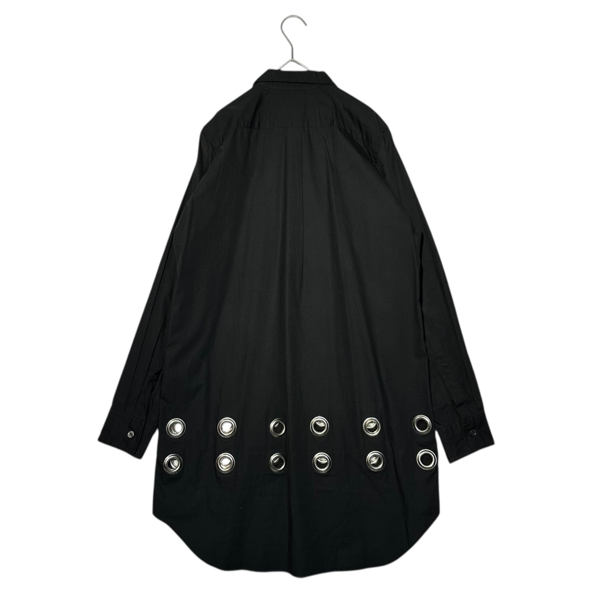 BLACK COMME des GARCONS(ブラックコムデギャルソン) L/S Shirt with Hem Buttonhole Design 裾 鳩目 デザイン ロング丈 長袖 シャツ 1A-B001 M ブラック AD2017