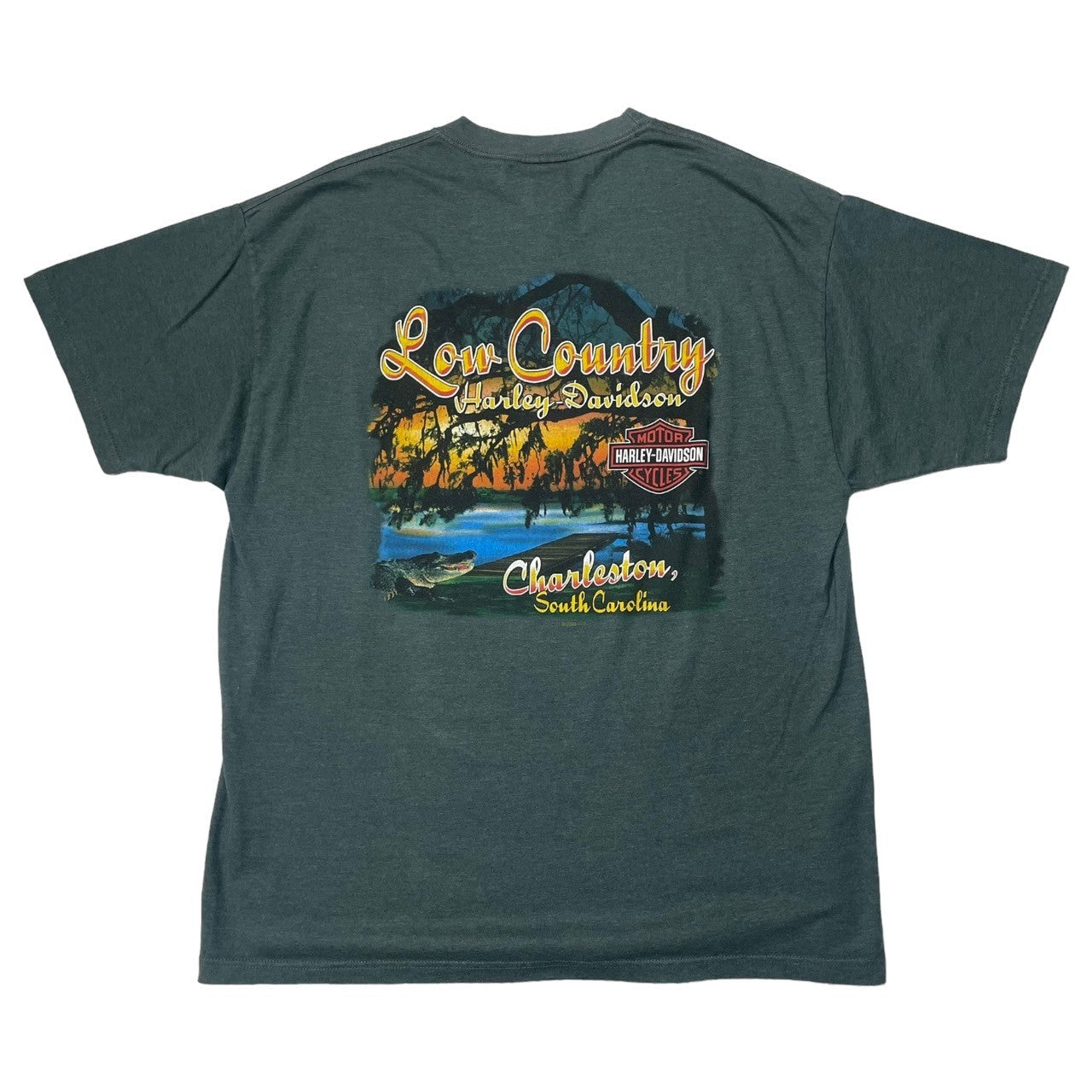 HARLEY DAVIDSON(ハーレーダビッドソン) 00's scull T-shirt ヴィンテージ スカル Tシャツ 骸骨 XL グリーン ©2006 HD USA製