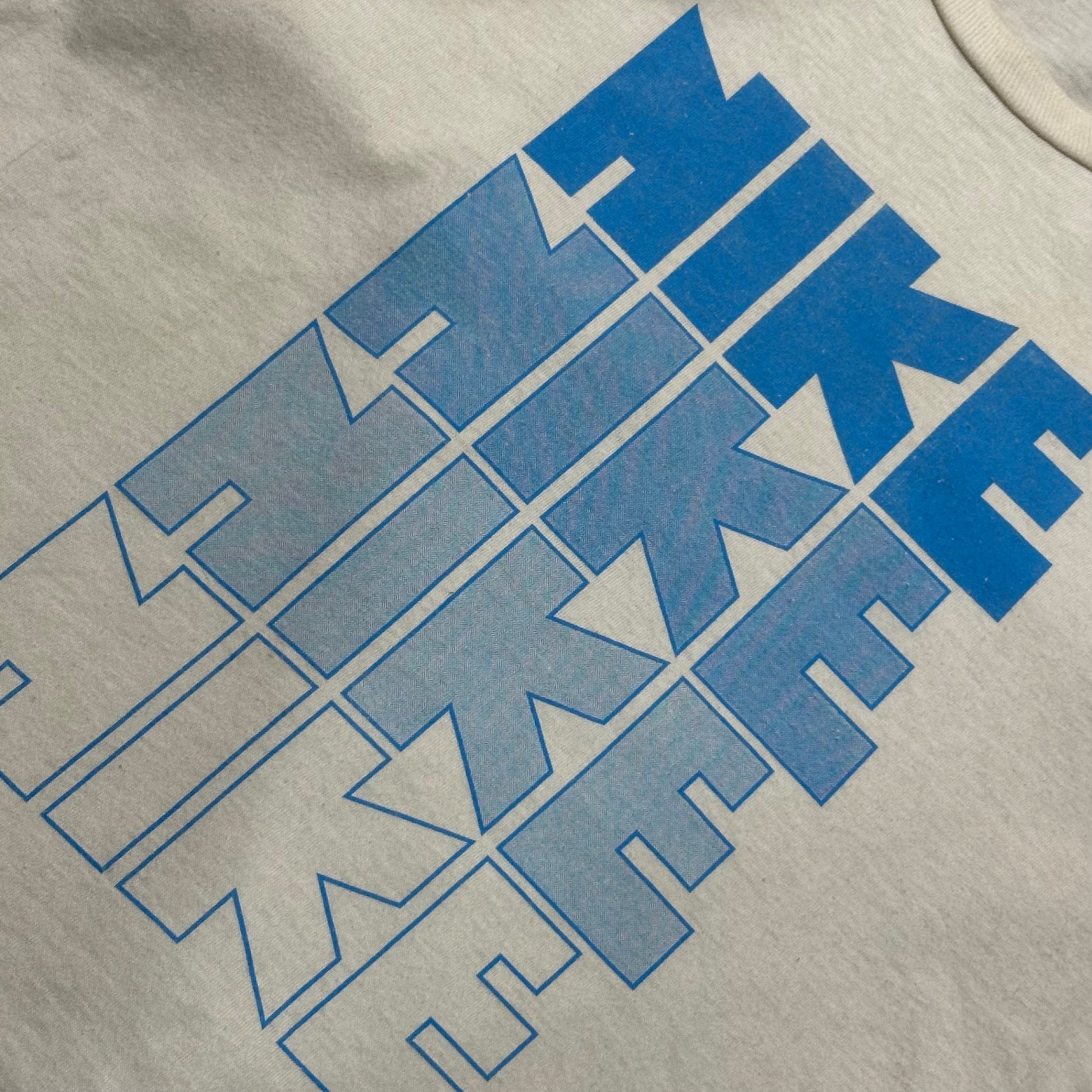 NIKE(ナイキ) 80's 4-tier logo print T-shirt ゴツ ナイキ 4段 プリント Tシャツ 表記無し(M程度) ベージュ×ブルー 80年代 オリジナル ヴィンテージ