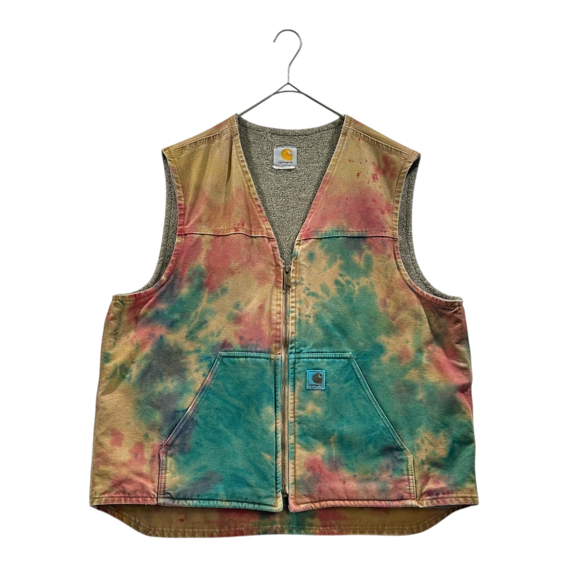 carhartt(カーハート) 00's Marble-dyed Duck Vest 90年代 マーブル ダイ ダック ベスト 2XL程度 ベージュ×レッド×ブルー