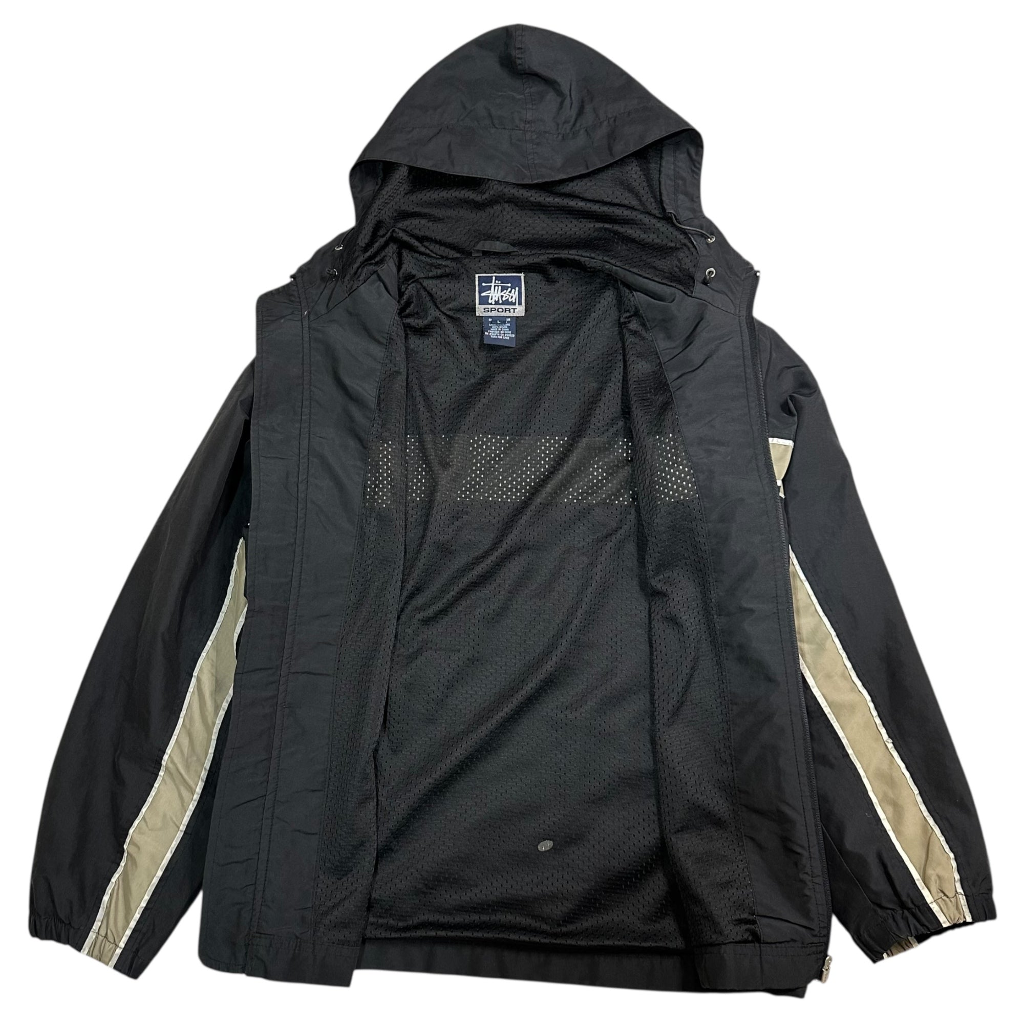 STUSSY SPORT(ステューシー スポーツ) 00's Logo Tech Nylon Hooded Jacket Parka ロゴ テック ナイロン フーデッド ジャケット パーカー L ブラック Y2K