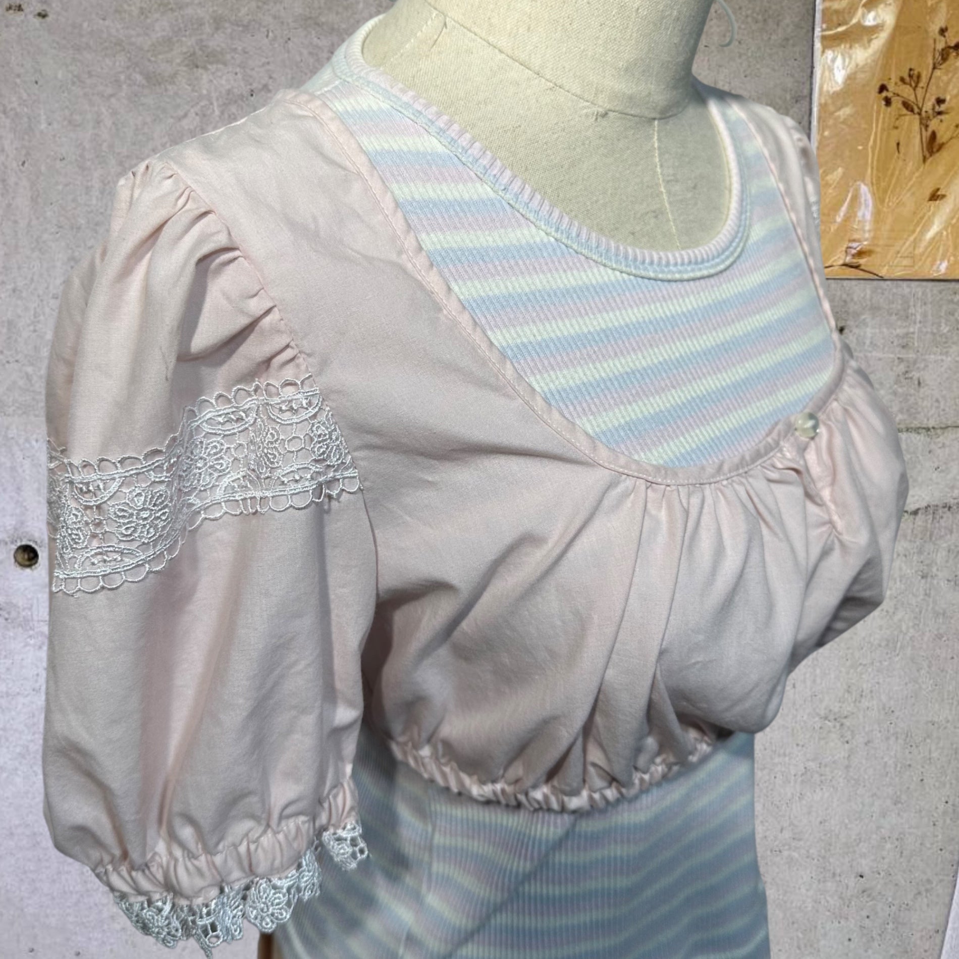 VINTAGE(ヴィンテージ) puff sleeve shortblouse パフスリーブなショートブラウス 後染め ピンク