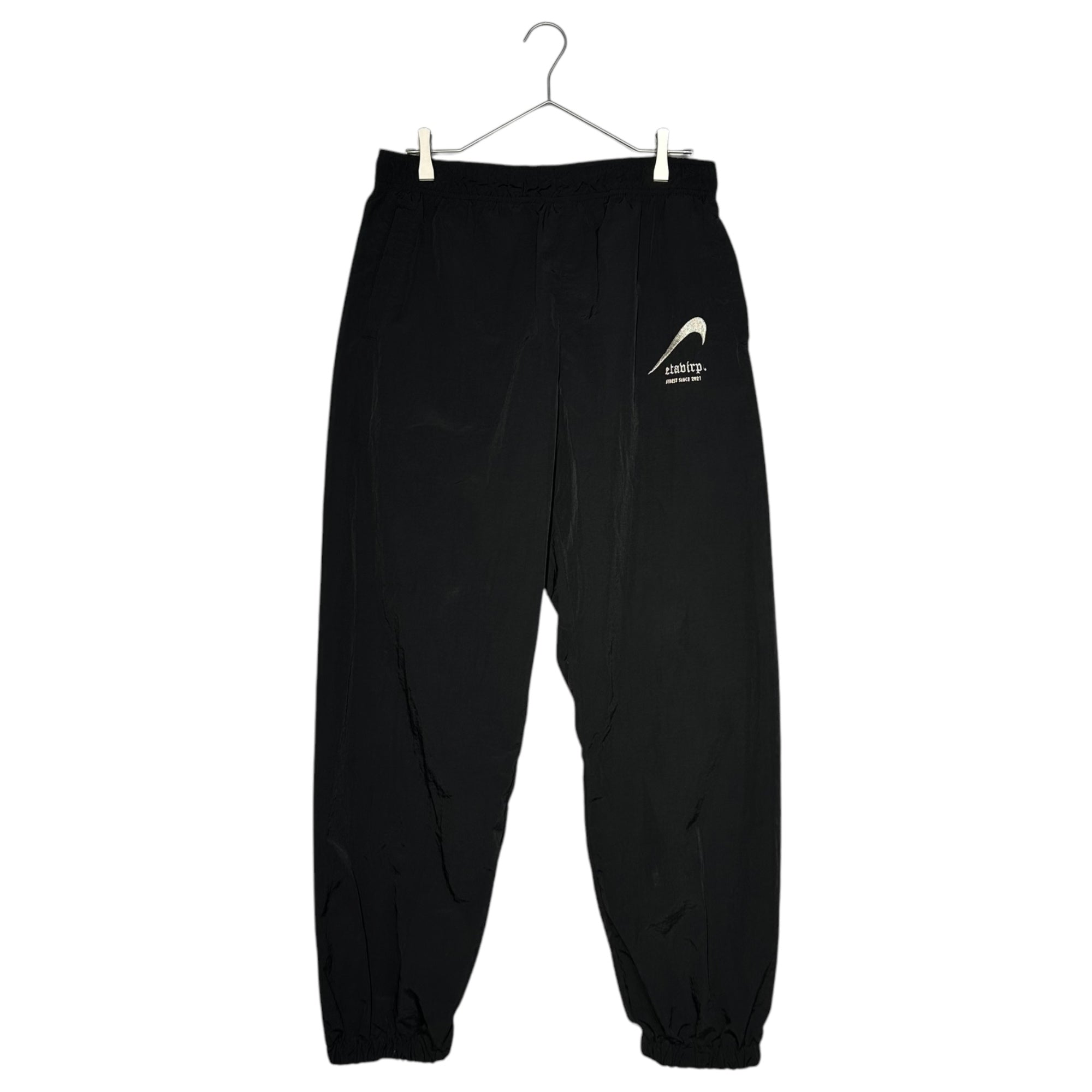 etabirp(エタヴァープ) REVERSE ETAVIRP NYLON PANTS ロゴ 刺繍 ナイロン ジョガー パンツ L ブラック UNITED ATHLEボディ