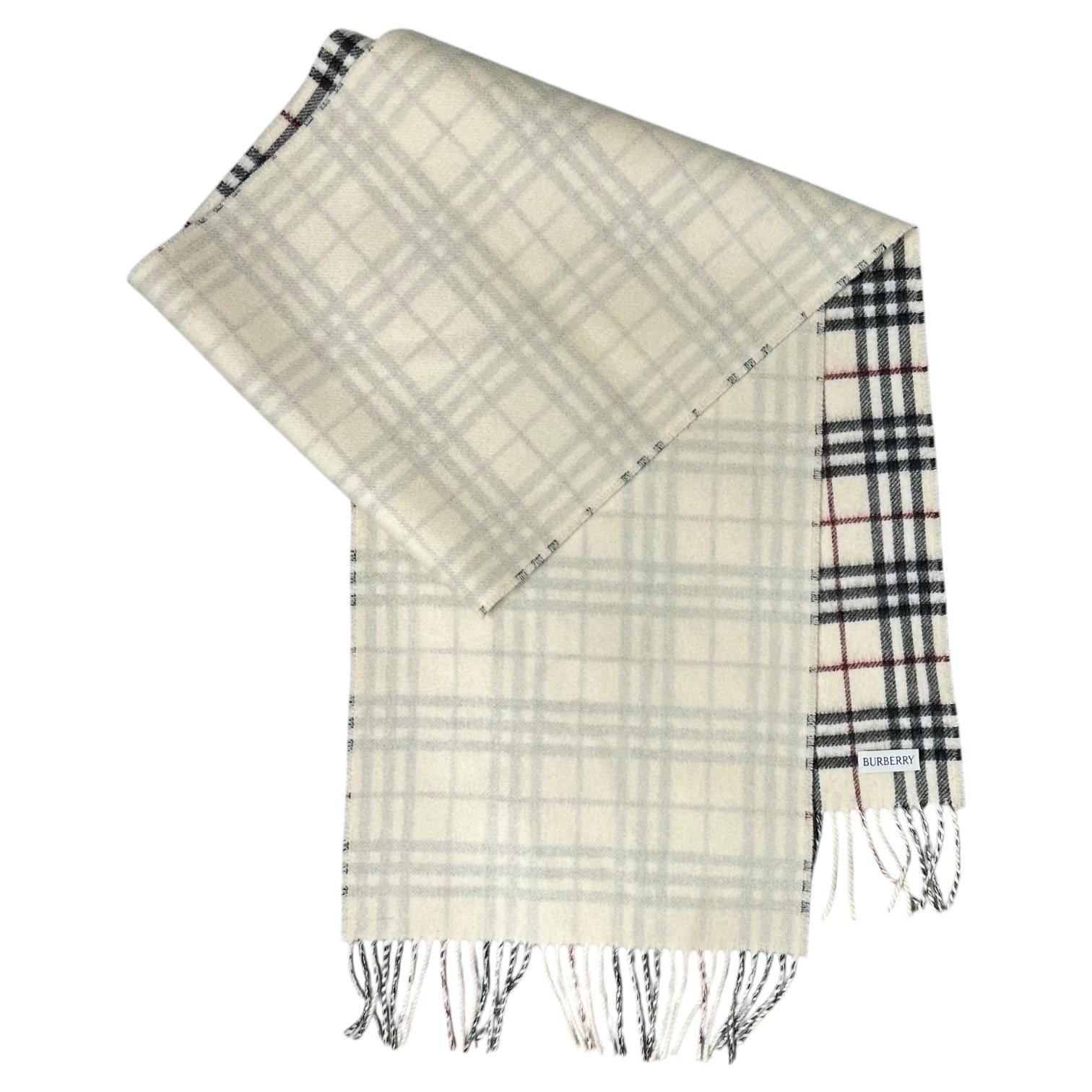 BURBERRY(バーバリー) 現行品 Reversible Check Cashmere Scarf リバーシブル チェック カシミア スカーフ ストール マフラー 168 × 30cm アイボリー 参考定価92,400円