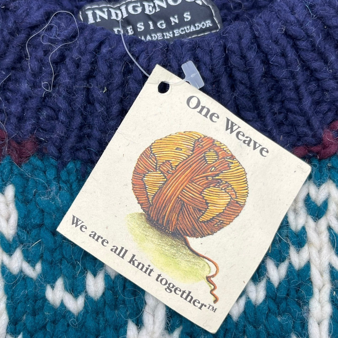 INDIGENOUS DESIGNS(インディアンデザインズ) Ecuador made Indian low gauge knit エクアドル製 インディアン ローゲージ ニット M ネイビー×グリーン 環境保護 サスティナブル オーガニック