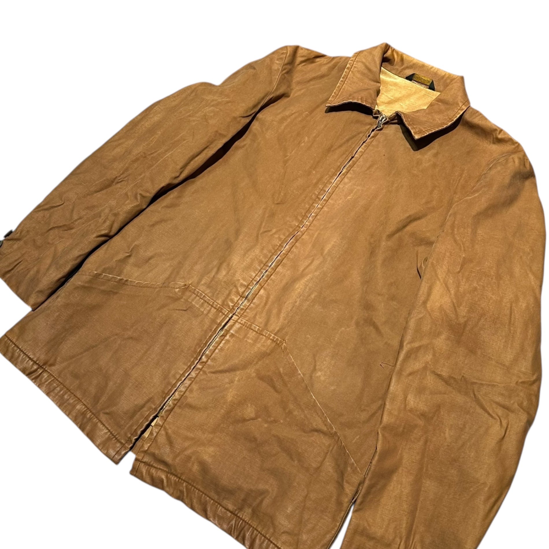 VINTAGE(ヴィンテージ) 60's ”scovill-conmatic USA Zip” Oiled Work Jacket オイルド ワーク ジャケット 表記無(SM程度) ブラウン 推定60年代