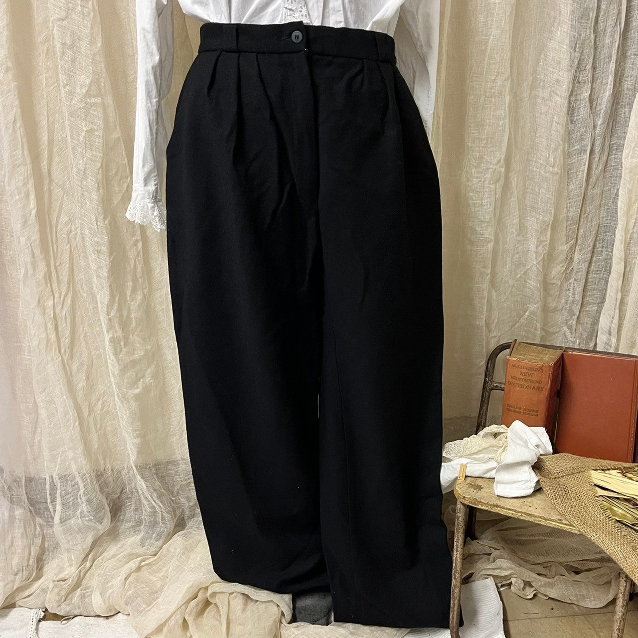 Euro Vintage(ヨーロッパヴィンテージ) the moon_70's wool tapered pants/ウールテーパードパンツ 44(Lサイズ程度) ブラック