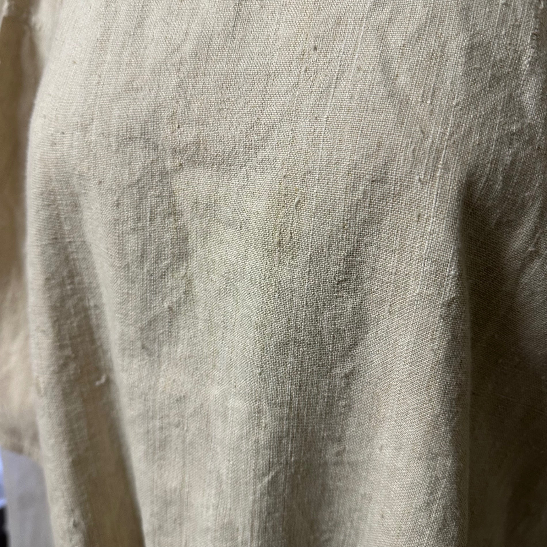 Euro antique(ヨーロッパアンティーク) 00's~thick〘LINEN〙with lace ribbon knighty 厚手リネンのレースリボン付きナイティドレス 表記無し(M~L程度) ベージュ