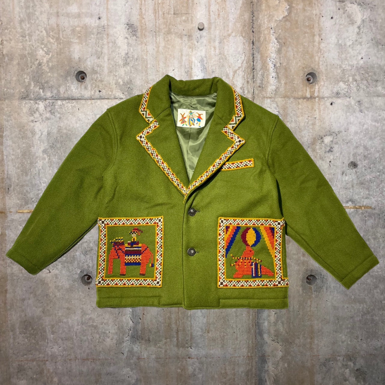 i.s. ISSEY MIYAKE(アイエス イッセイミヤケ) 80's Mexican stitch woolj acket/メキシカンステッチウールジャケット RG34010 M(メンズサイズ) グリーン