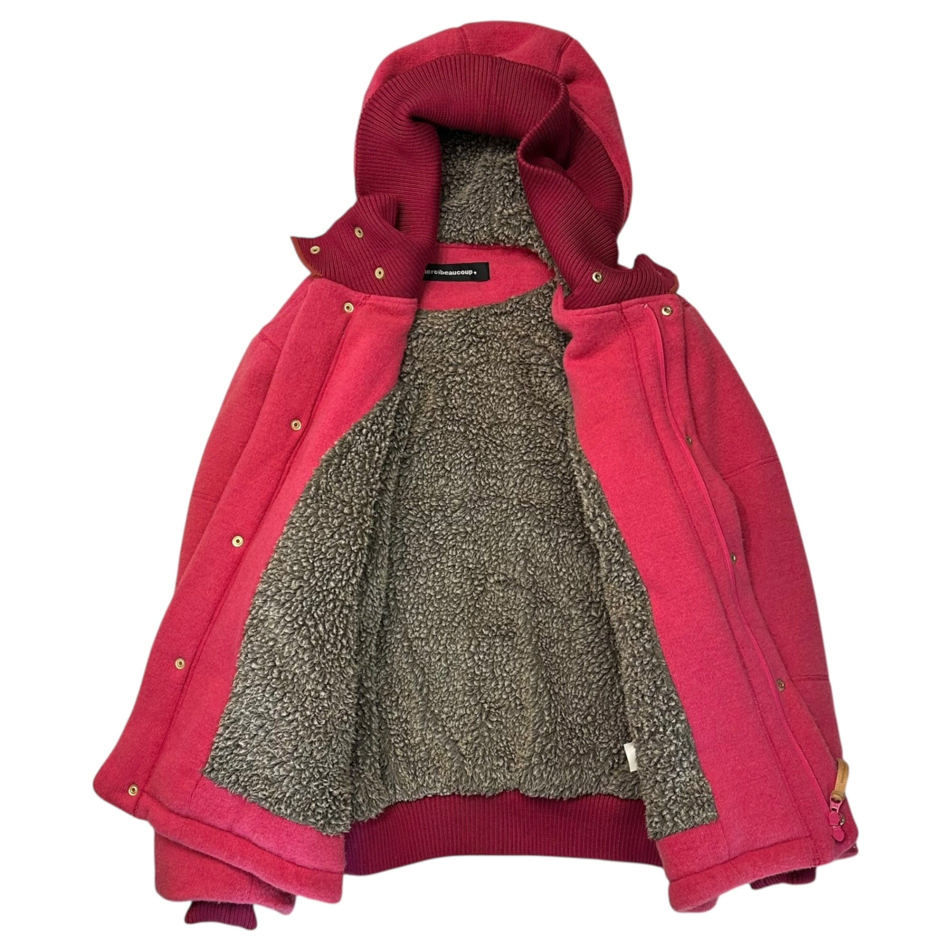 mercibeaucoup(メルシーボークー) Reversible Fleece Lined Big Hood Knit Jacket 裏ボア ビッグフード ニットジャケット MB33FC751 3(L程度) ピンク