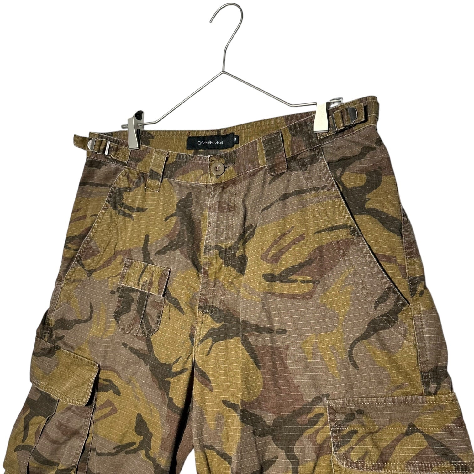 Calvin Klein Jeans(カルバンクラインジーンズ) 00's 7/10 Length Camouflage Damaged Cargo Pants 7分丈 カモフラ ダメージ加工 カーゴ パンツ 32 カーキ Y2K 平成