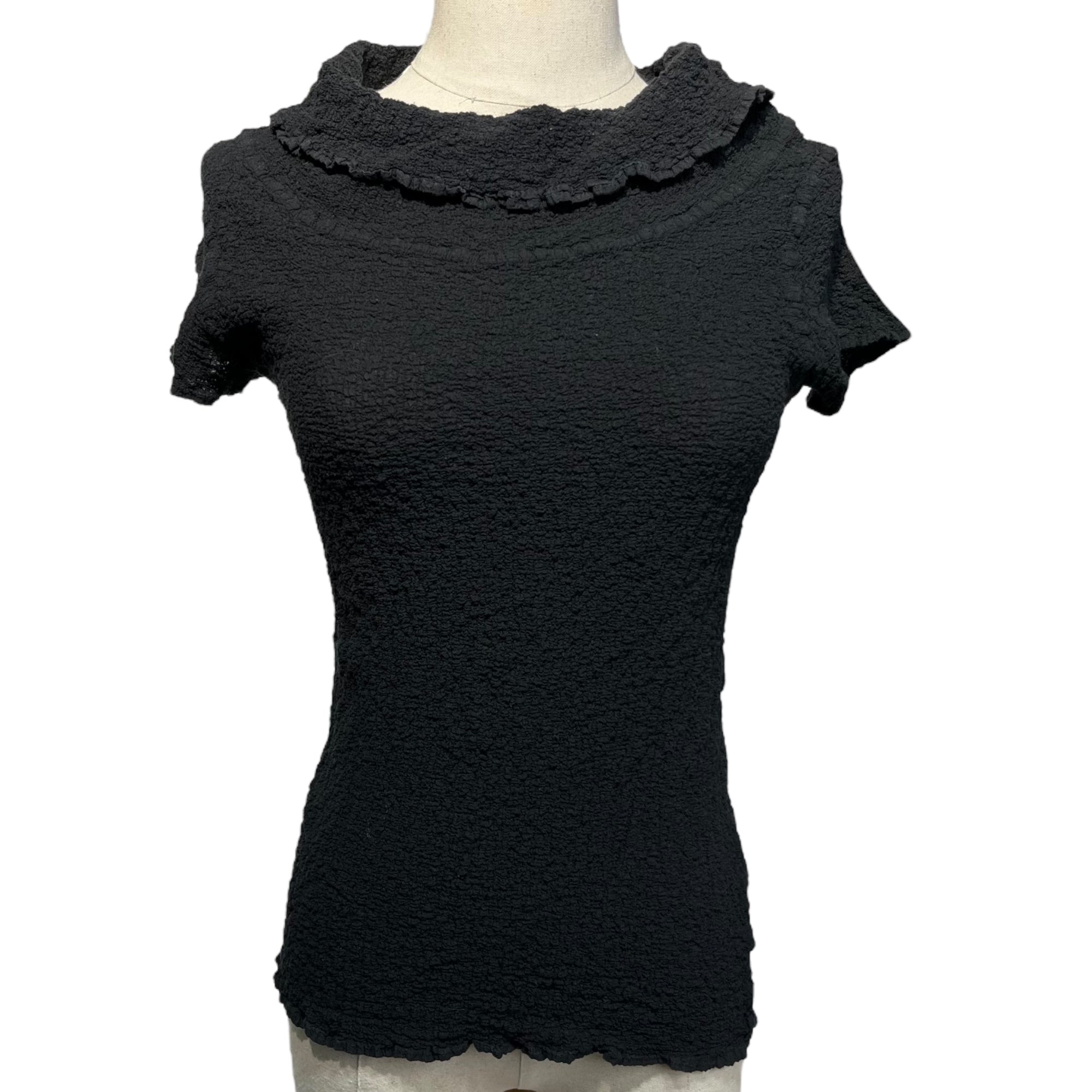 me ISSEY MIYAKE(ミーイッセイミヤケ) Wrinkled high neck short sleeve cut and sew knit シワ加工 ハイネック 半袖 カットソー ニット プリーツ MI34FM007 FREE ブラック