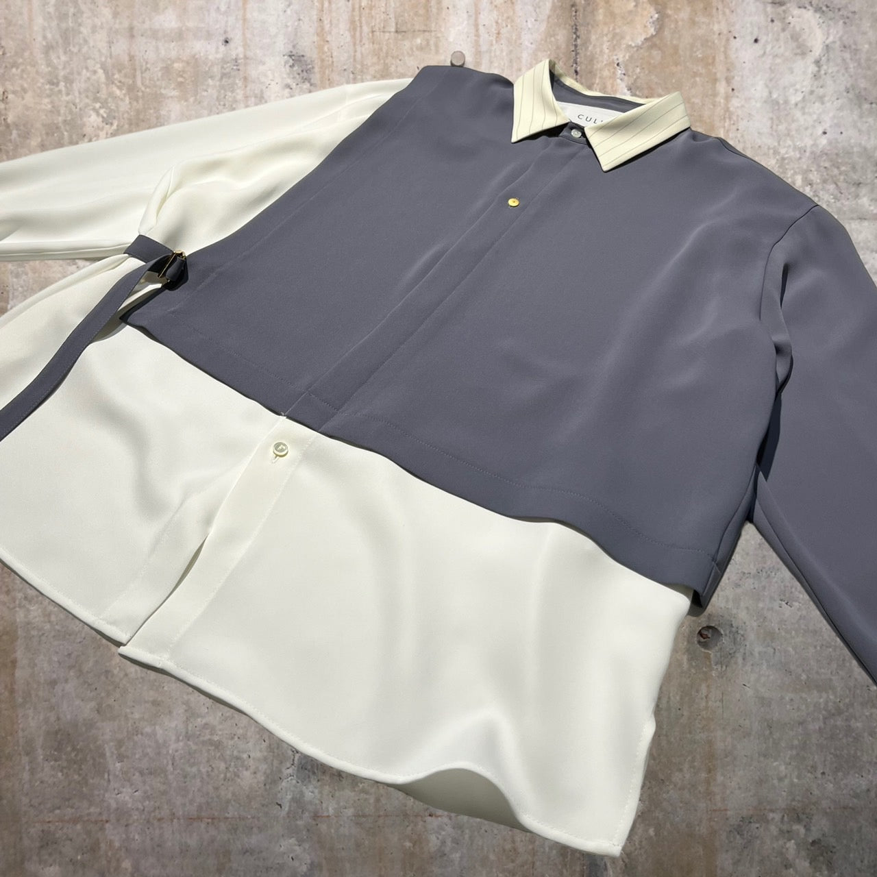 CULLNI(クルニ) 22SSコンビネーションシャツ/ドッキングシャツ 22-SS-005 2(Mサイズ程度) グレー×ホワイト