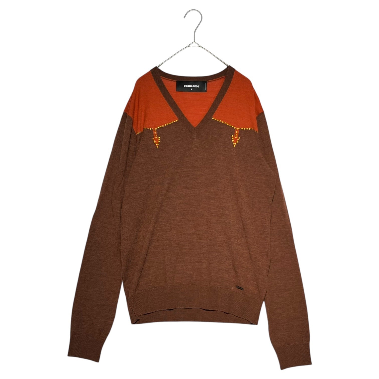 DSQUARED2(ディースクエアード) Arrow design deep V neck knit 矢印 デザイン 深Vネックニット S71HA0839 M オレンジ