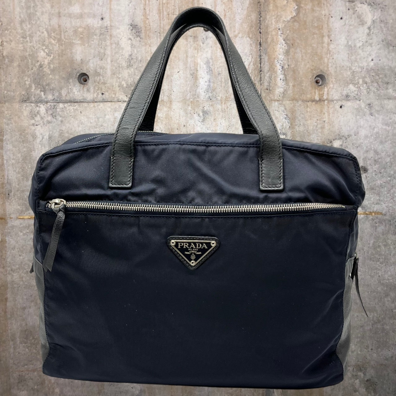 PRADA(プラダ) ナイロンレザートートバッグ ネイビー 53　ハンドバッグ比較的綺麗 19780円