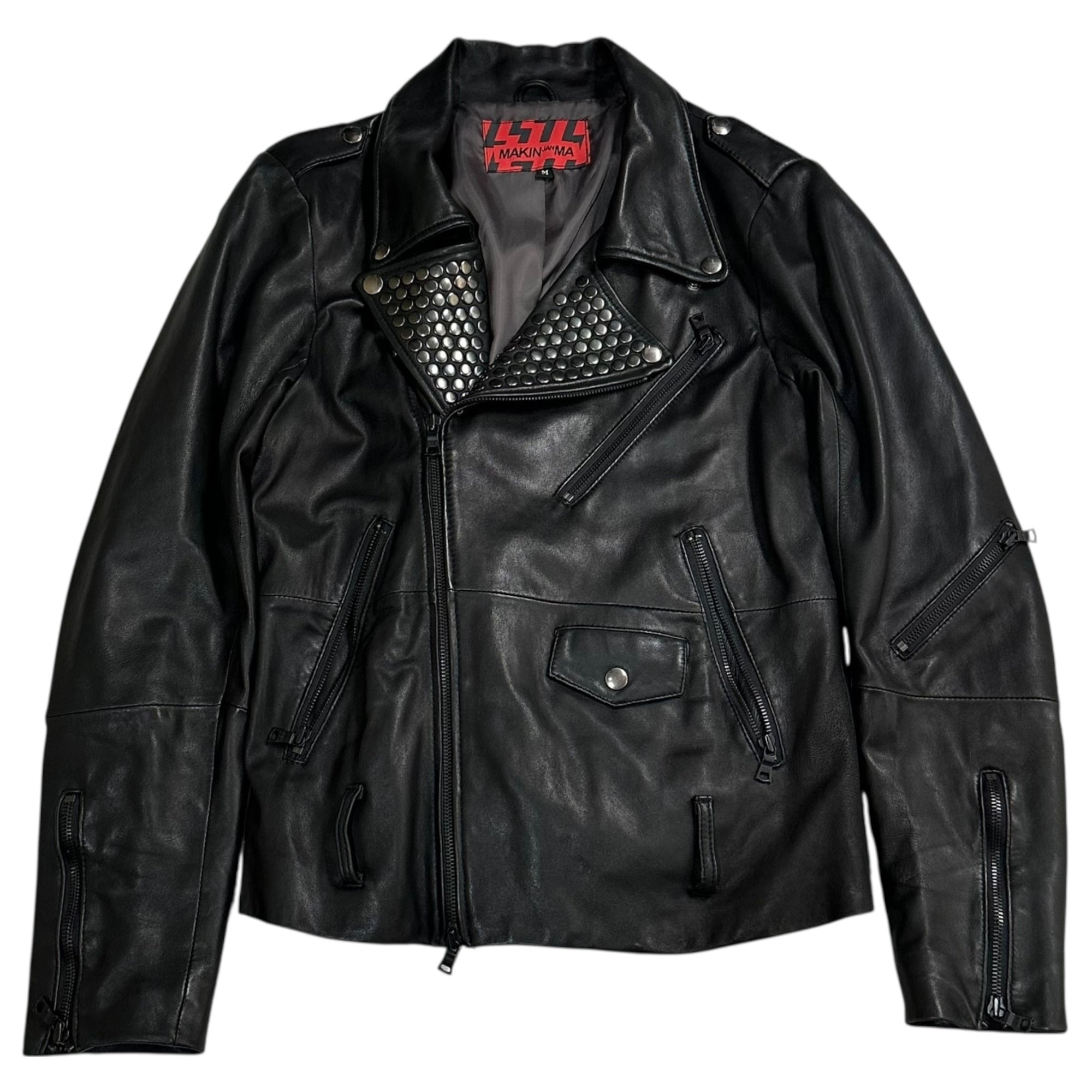 MAKIN JAN MA(マーキンヤンマ) 10SS Lamb Leather Studded Riders Jacket ラムレザー スタッズ ライダース ジャケット 10S-JY-01 M ブラック